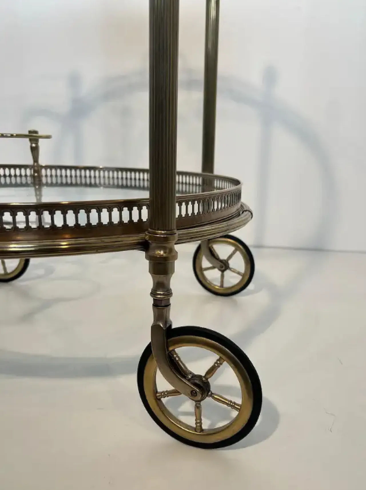 Round silvered brass drinks cart by Maison Bagués, 1940s 11