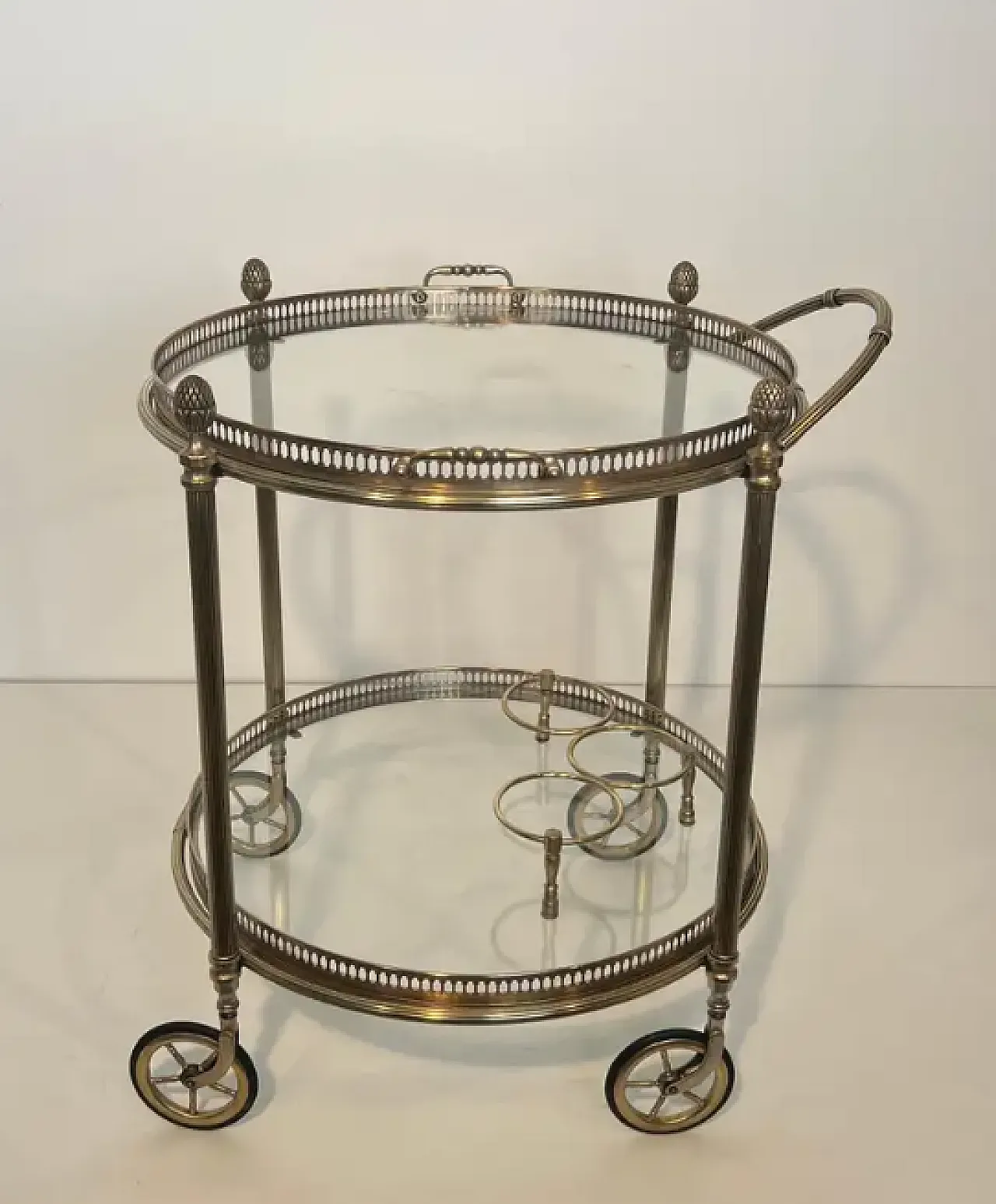 Round silvered brass drinks cart by Maison Bagués, 1940s 12