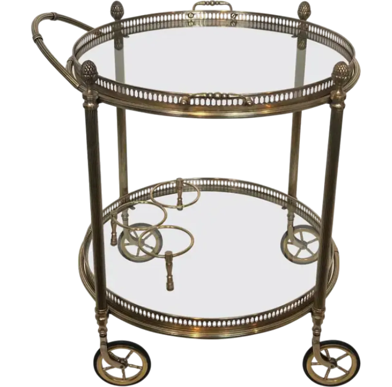 Round silvered brass drinks cart by Maison Bagués, 1940s 13