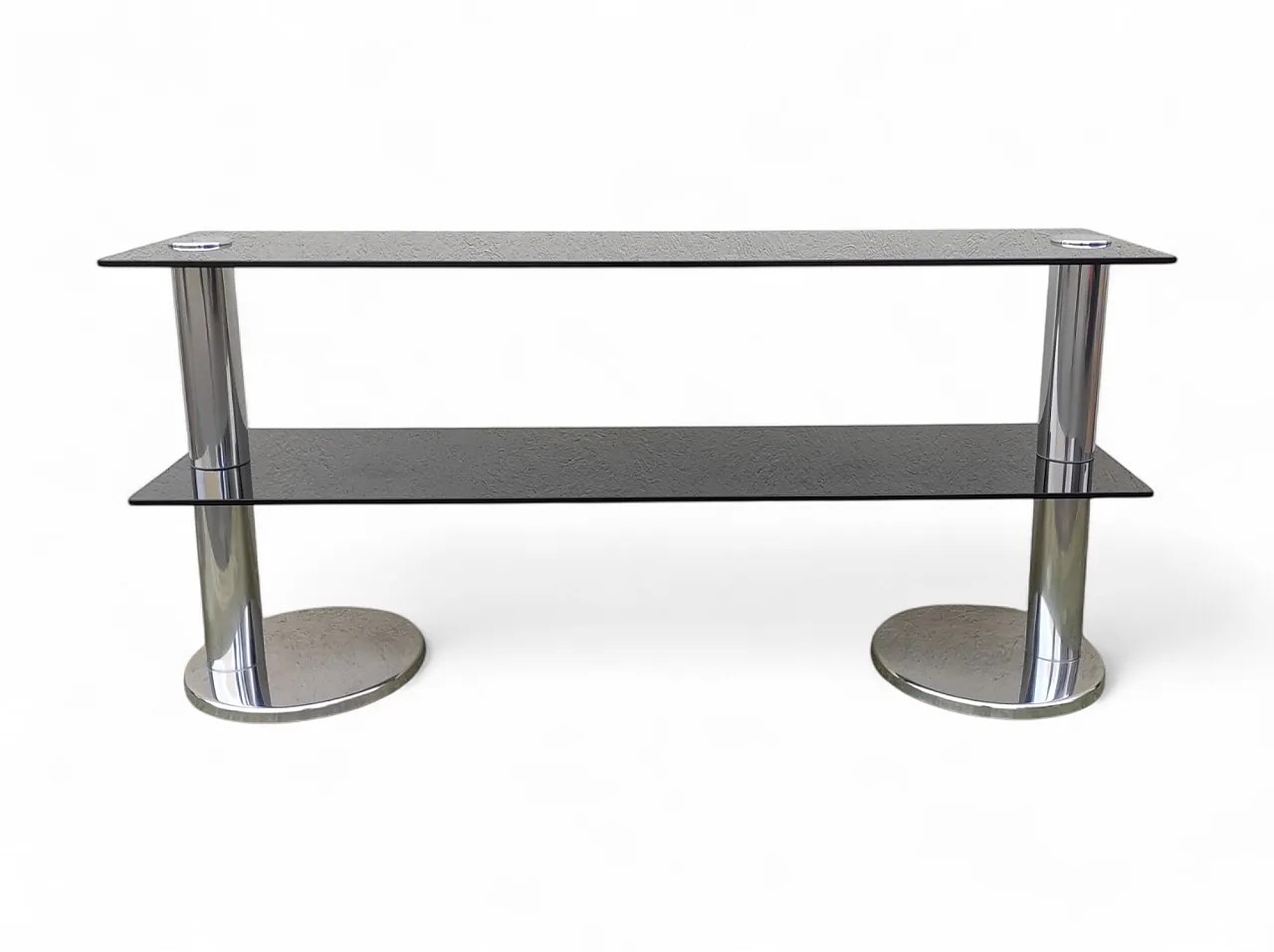 Smoked glass, steel and chrome plating console, 1970s 1