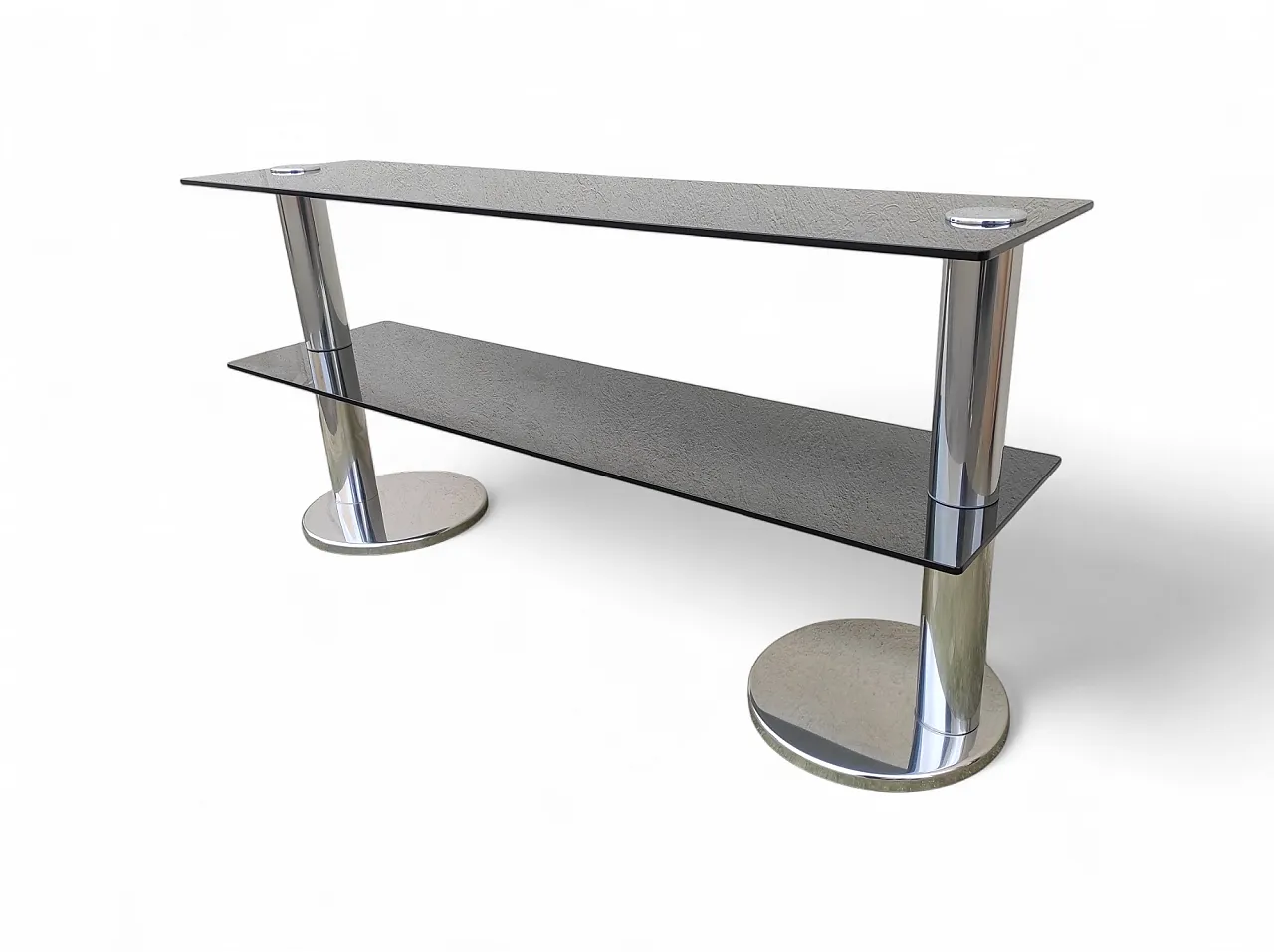 Smoked glass, steel and chrome plating console, 1970s 2