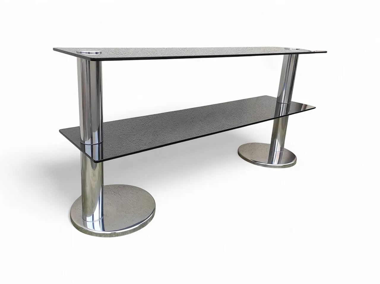 Smoked glass, steel and chrome plating console, 1970s 3