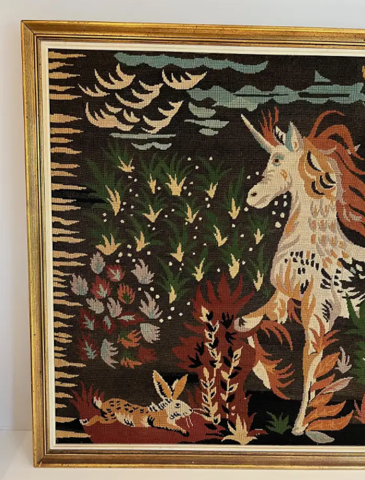 Large tapestry representing a unicorn signed MO, 1950s 2