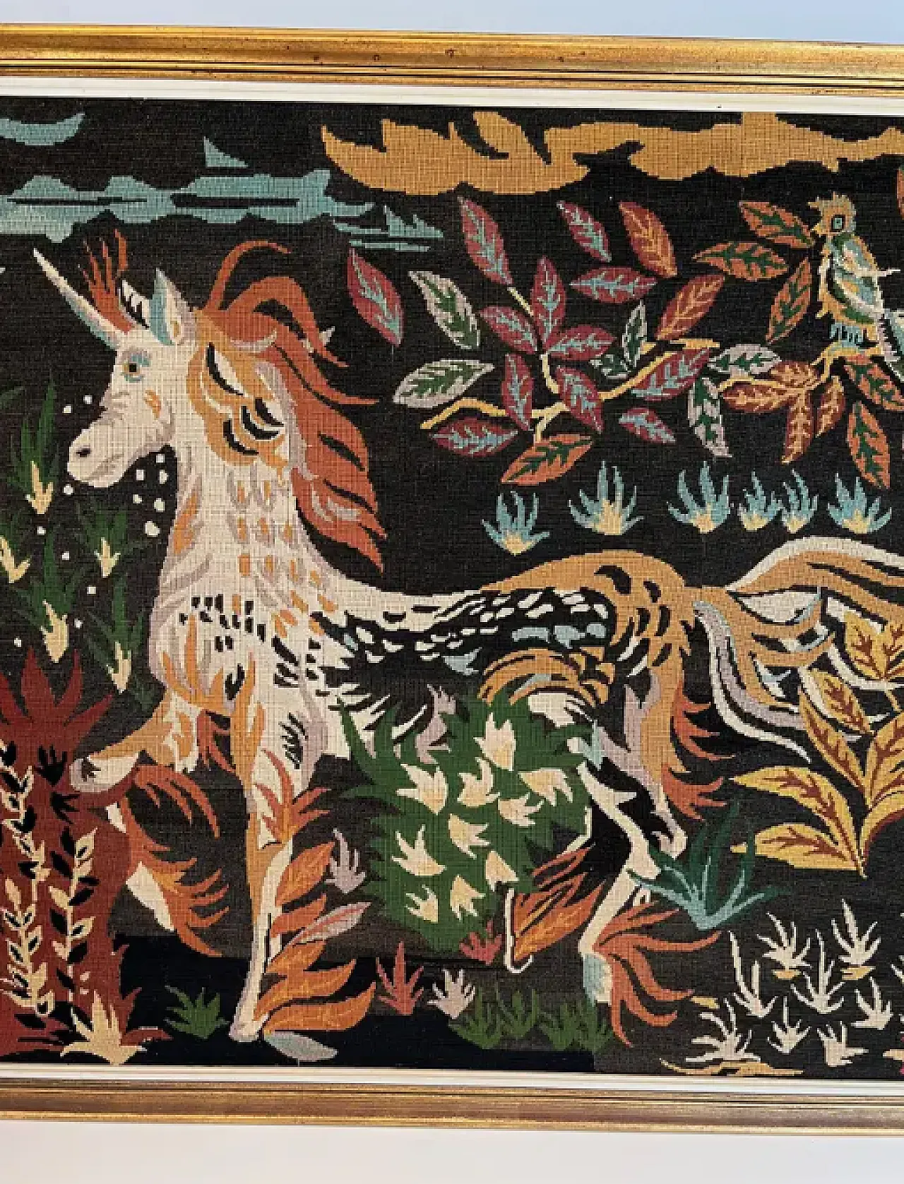 Large tapestry representing a unicorn signed MO, 1950s 3