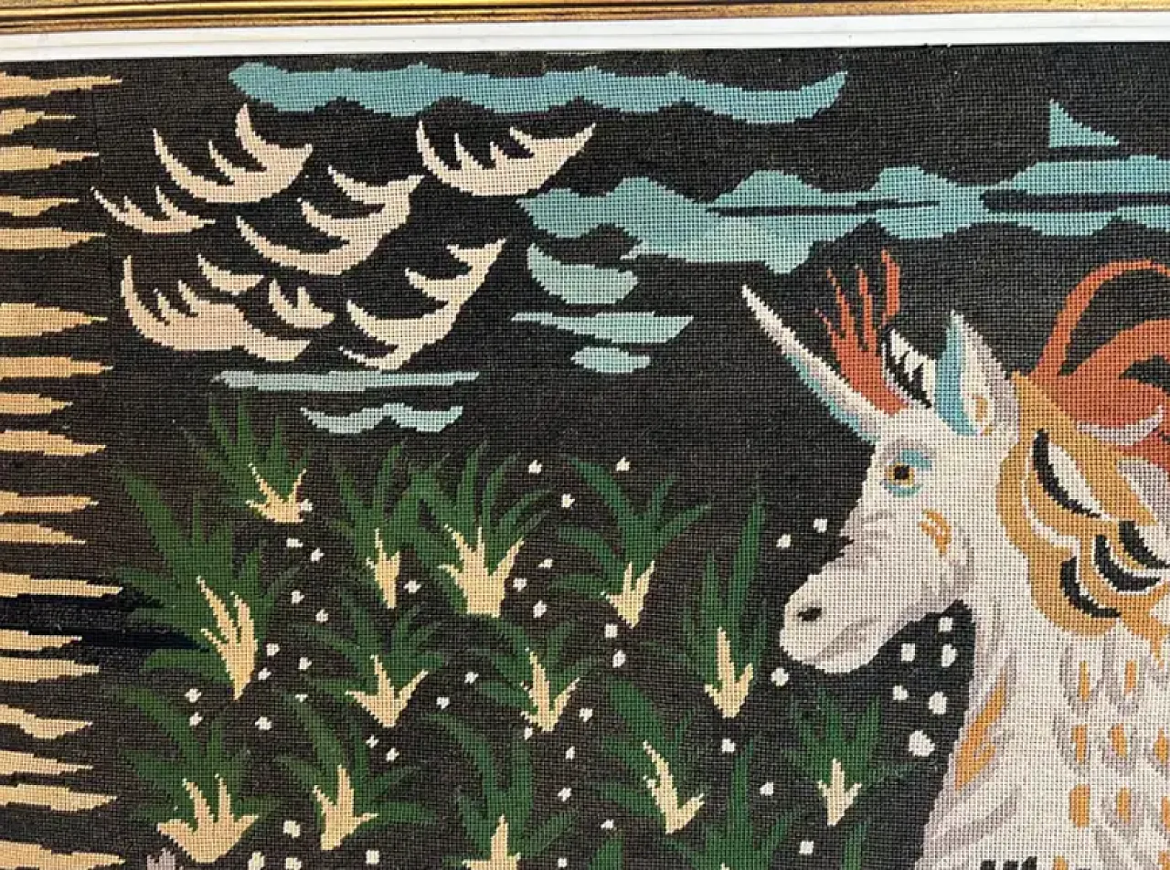 Large tapestry representing a unicorn signed MO, 1950s 6