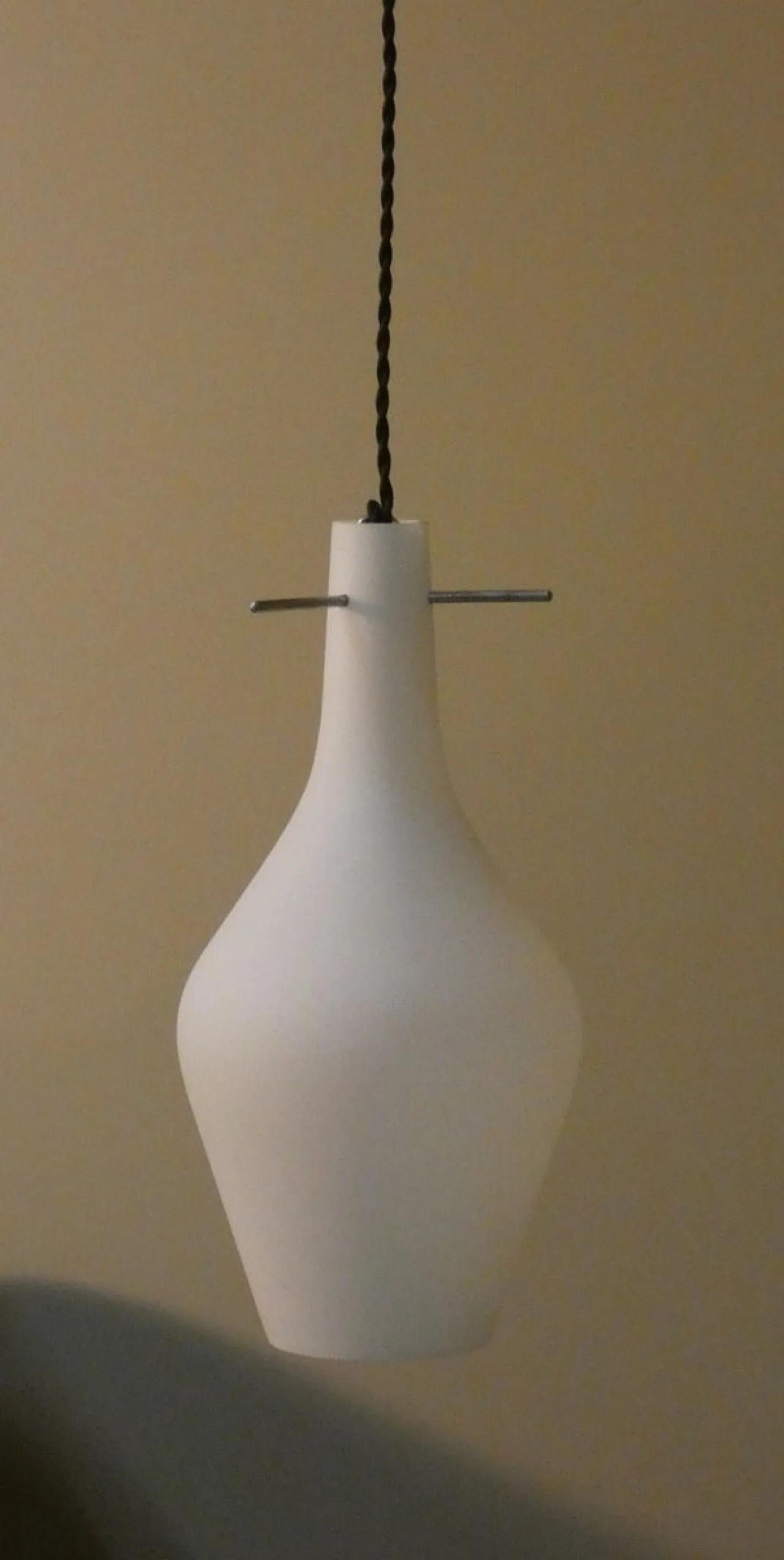 Mid-Century Pendant Lamp in Opaline Glass and Iron, Italy, 1950s 10