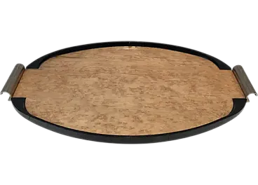 Art Deco sycamore, ebonised wood and chrome tray, 1930s