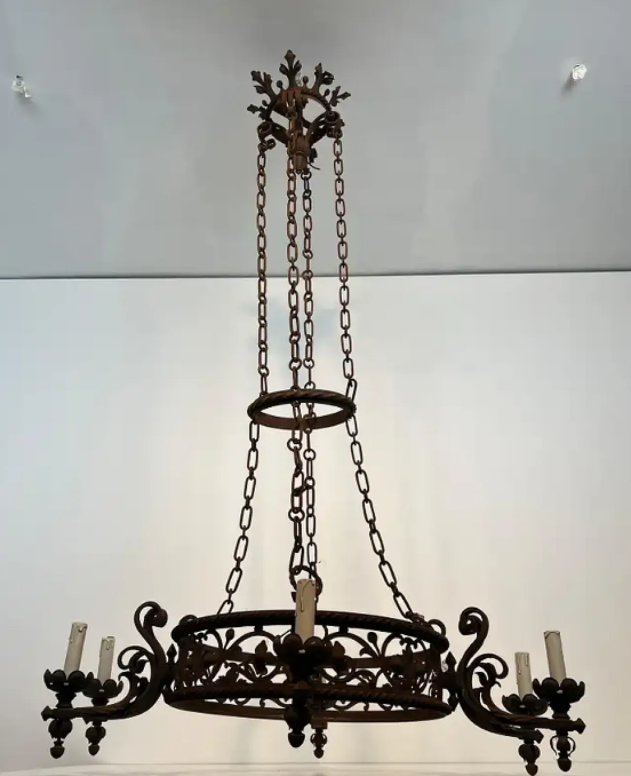 Wrought iron castle chandelier with 6 arms, early 20th century 2