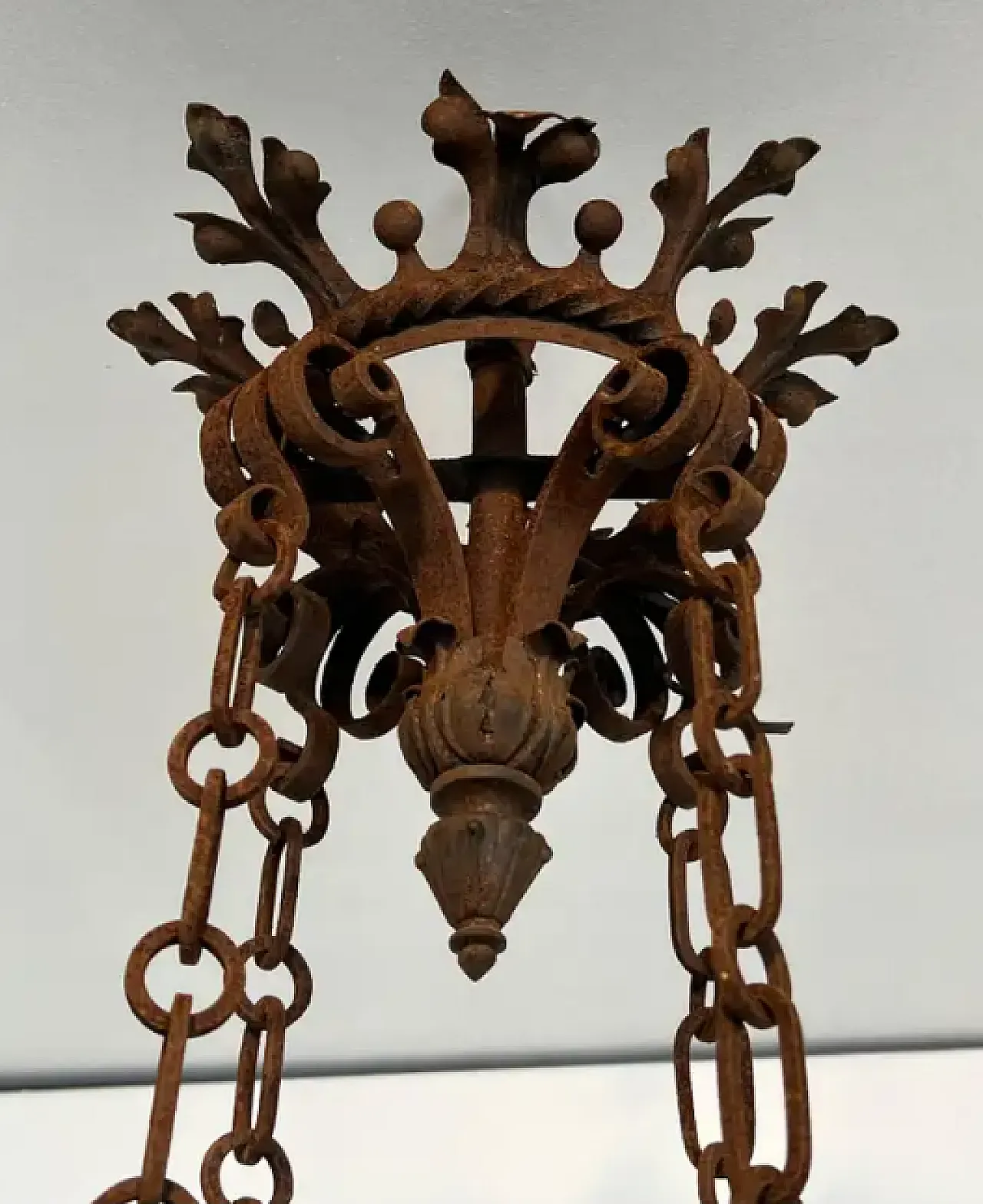 Wrought iron castle chandelier with 6 arms, early 20th century 5