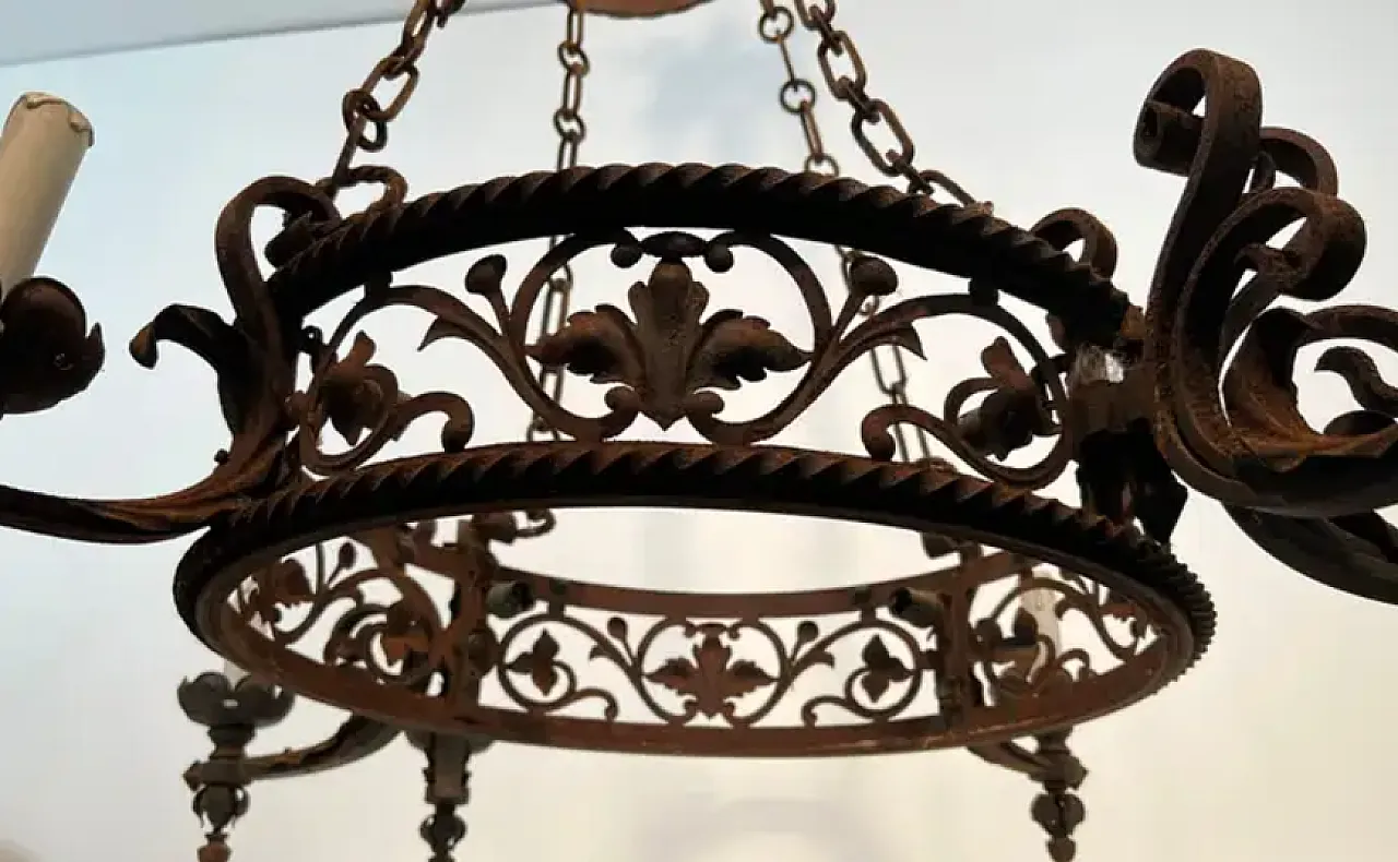 Wrought iron castle chandelier with 6 arms, early 20th century 6