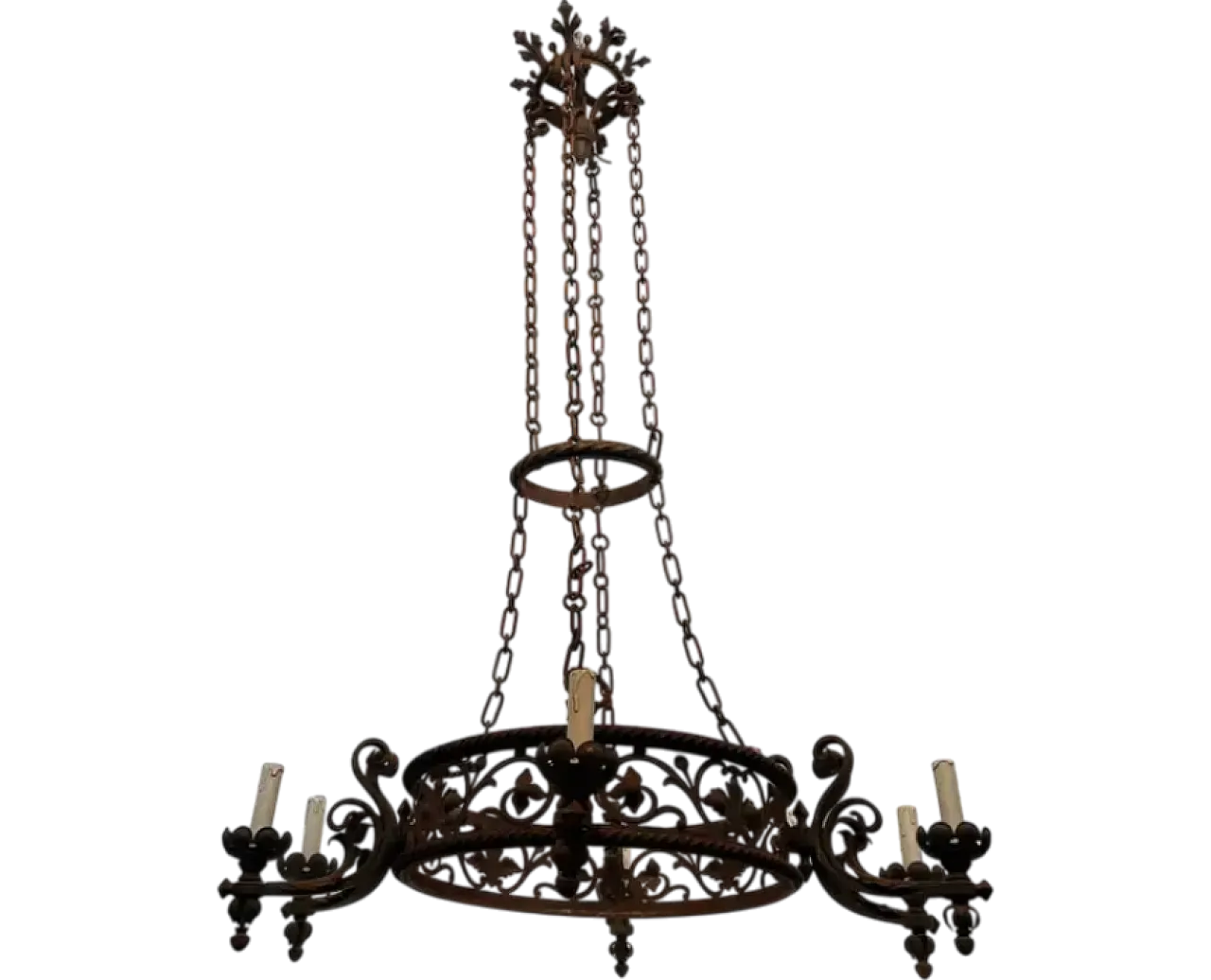 Wrought iron castle chandelier with 6 arms, early 20th century 9