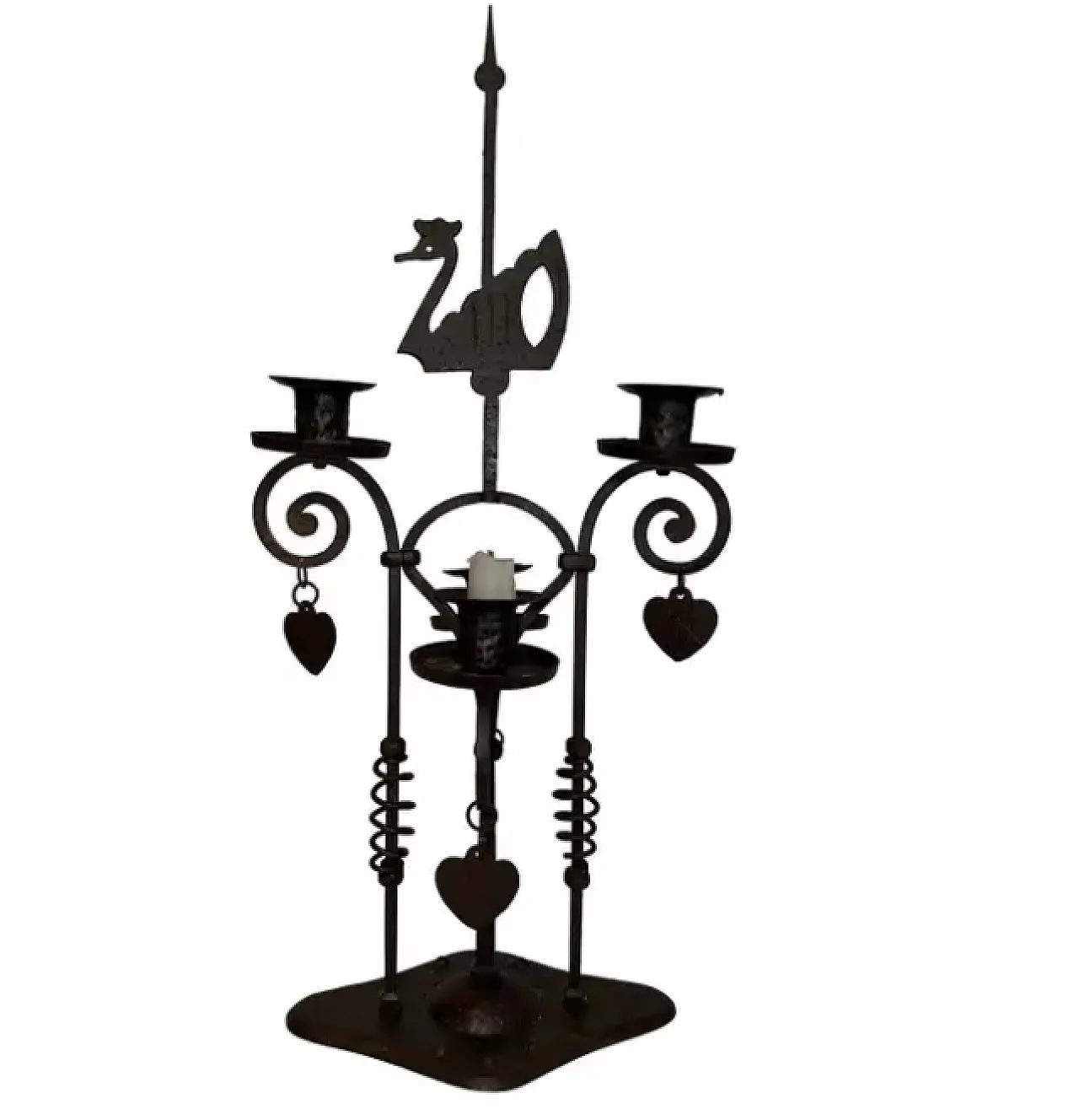 Two lights wrought iron candlestick representing a swan, 1950s 1