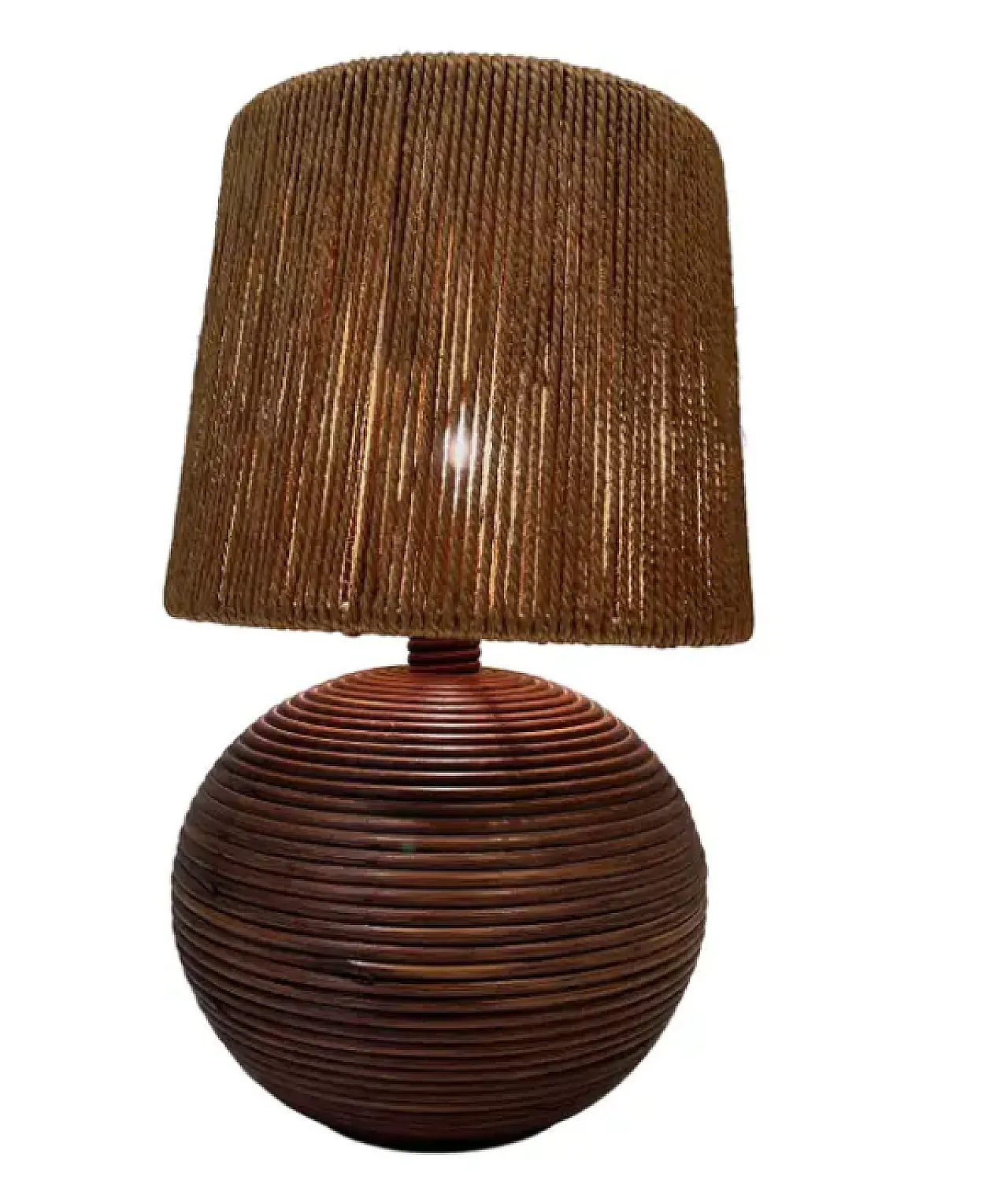 Round rattan lamp with rope shade, 1970s 1