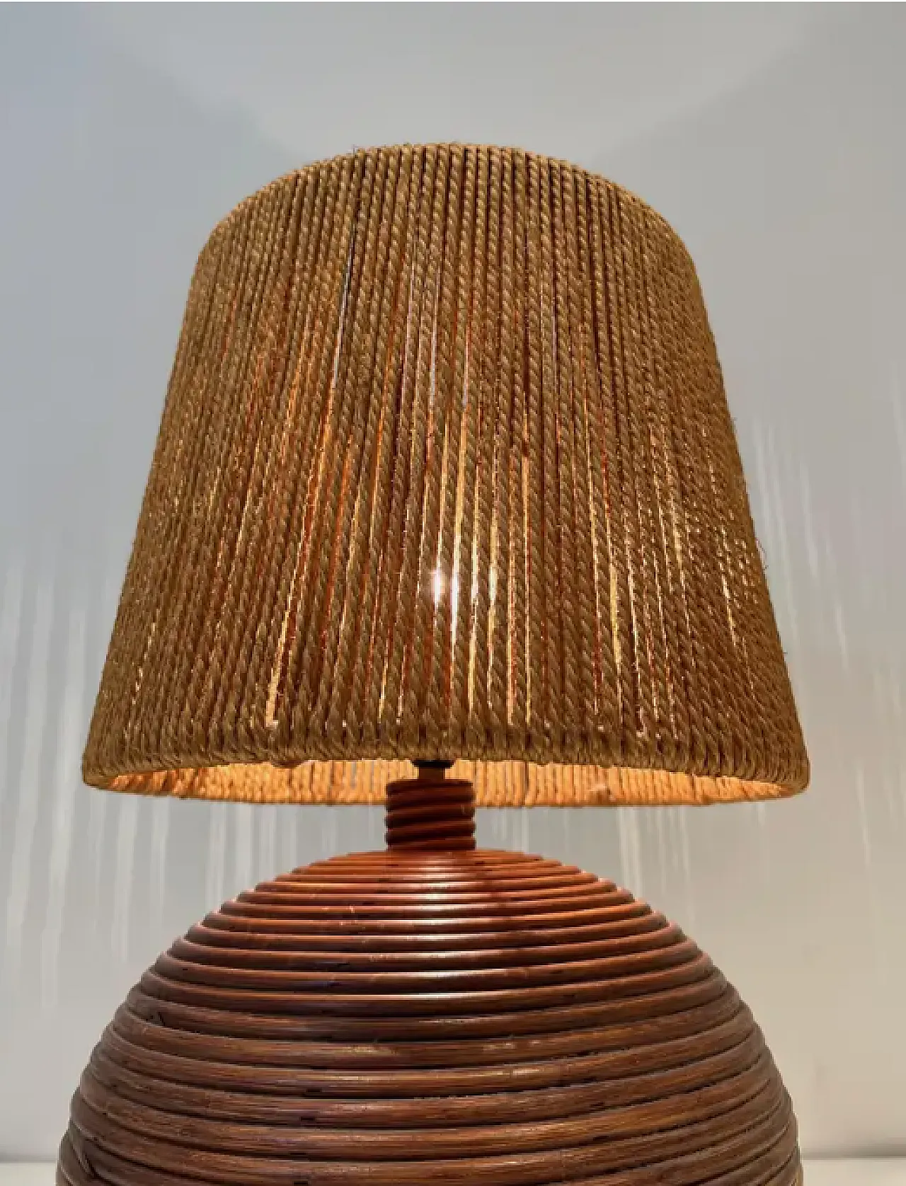 Round rattan lamp with rope shade, 1970s 4