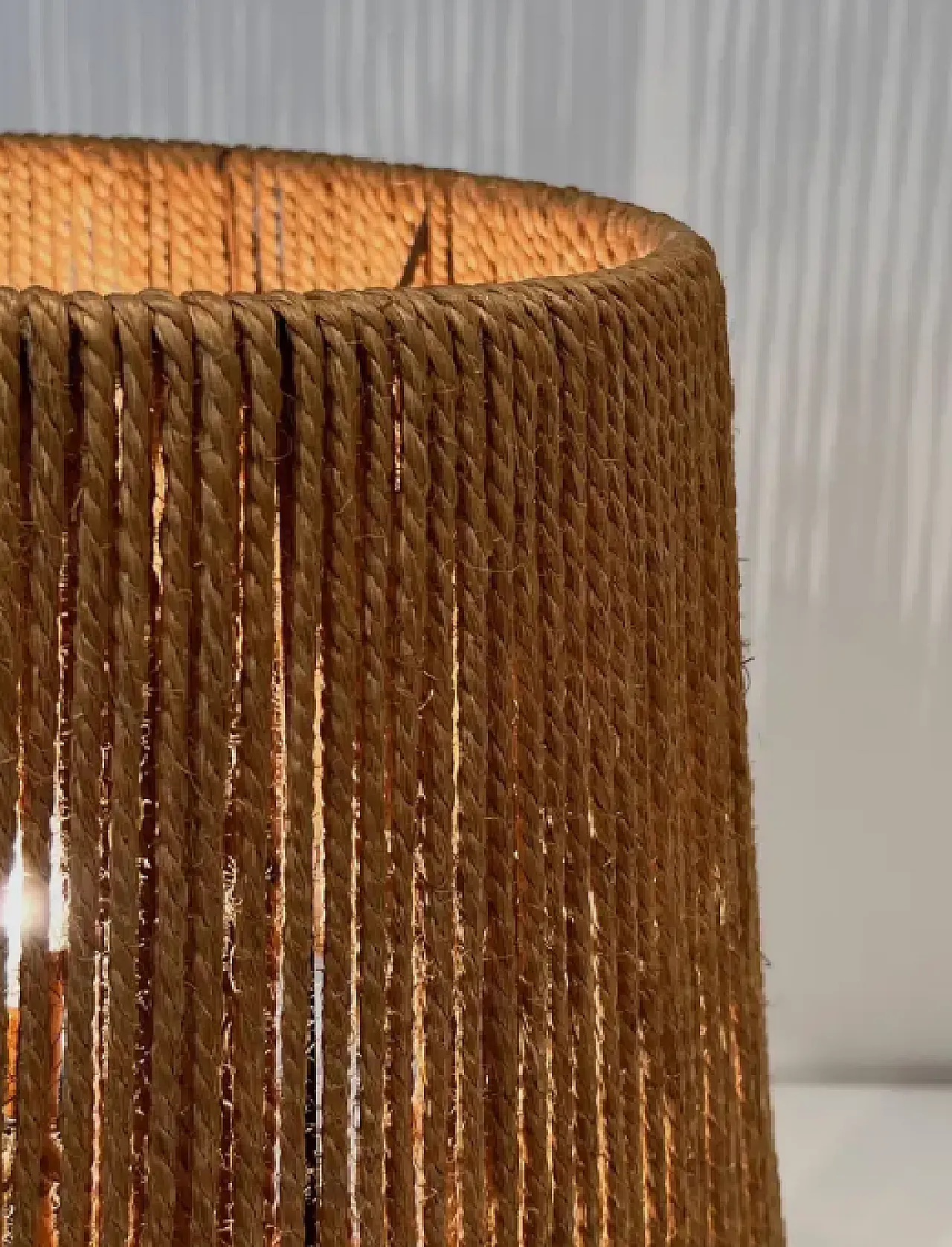 Round rattan lamp with rope shade, 1970s 5