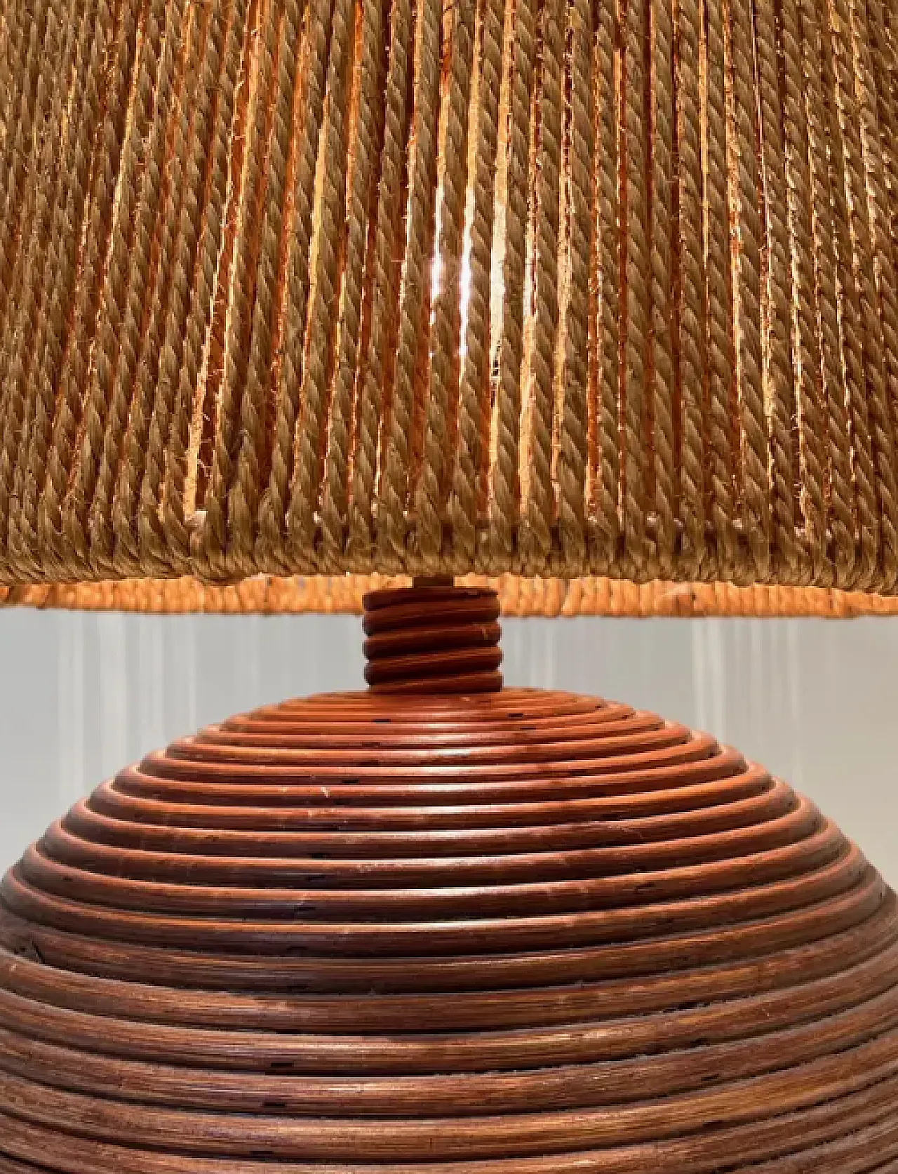 Round rattan lamp with rope shade, 1970s 7