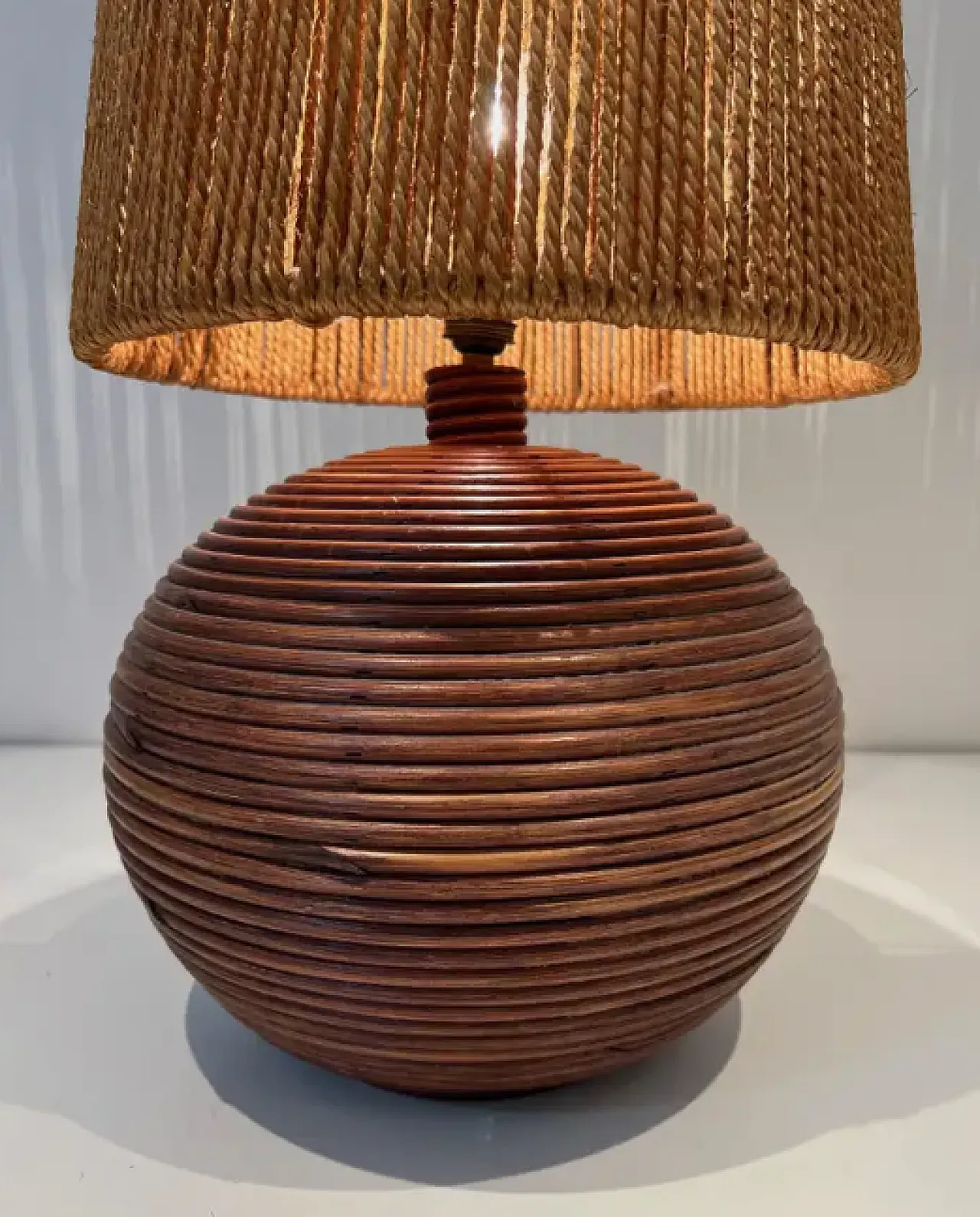 Round rattan lamp with rope shade, 1970s 8