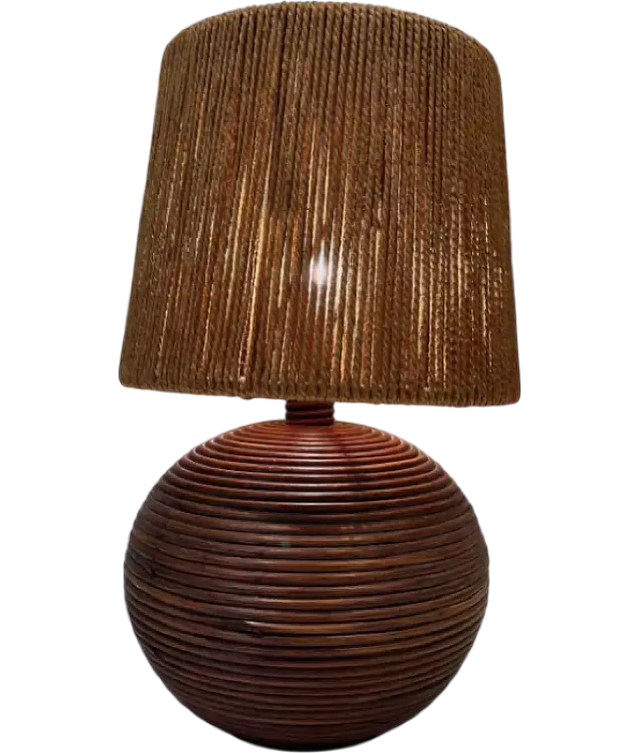 Round rattan lamp with rope shade, 1970s 9