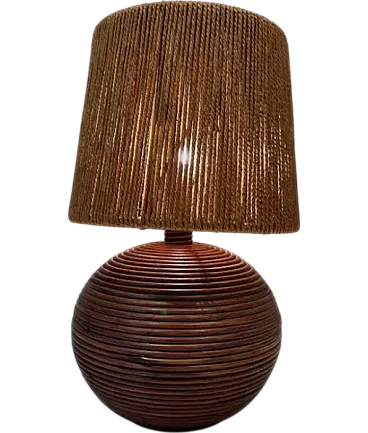 Round rattan lamp with rope shade, 1970s