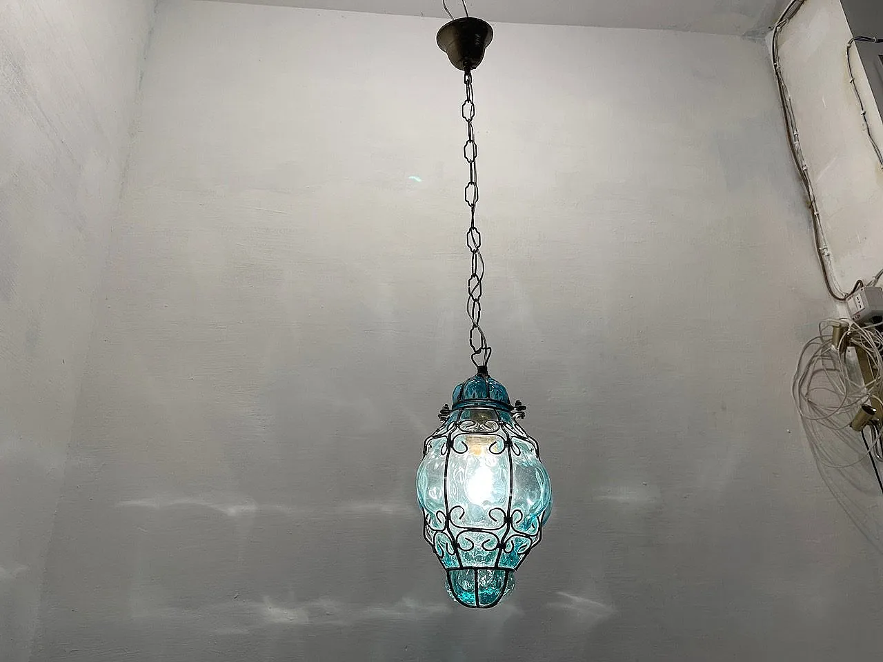 Pair of blue Murano glass light pendants, 70s 1