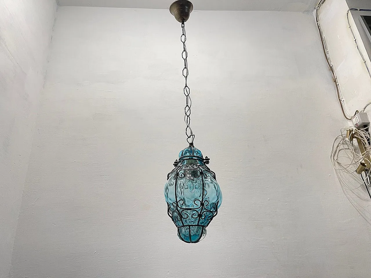 Pair of blue Murano glass light pendants, 70s 2