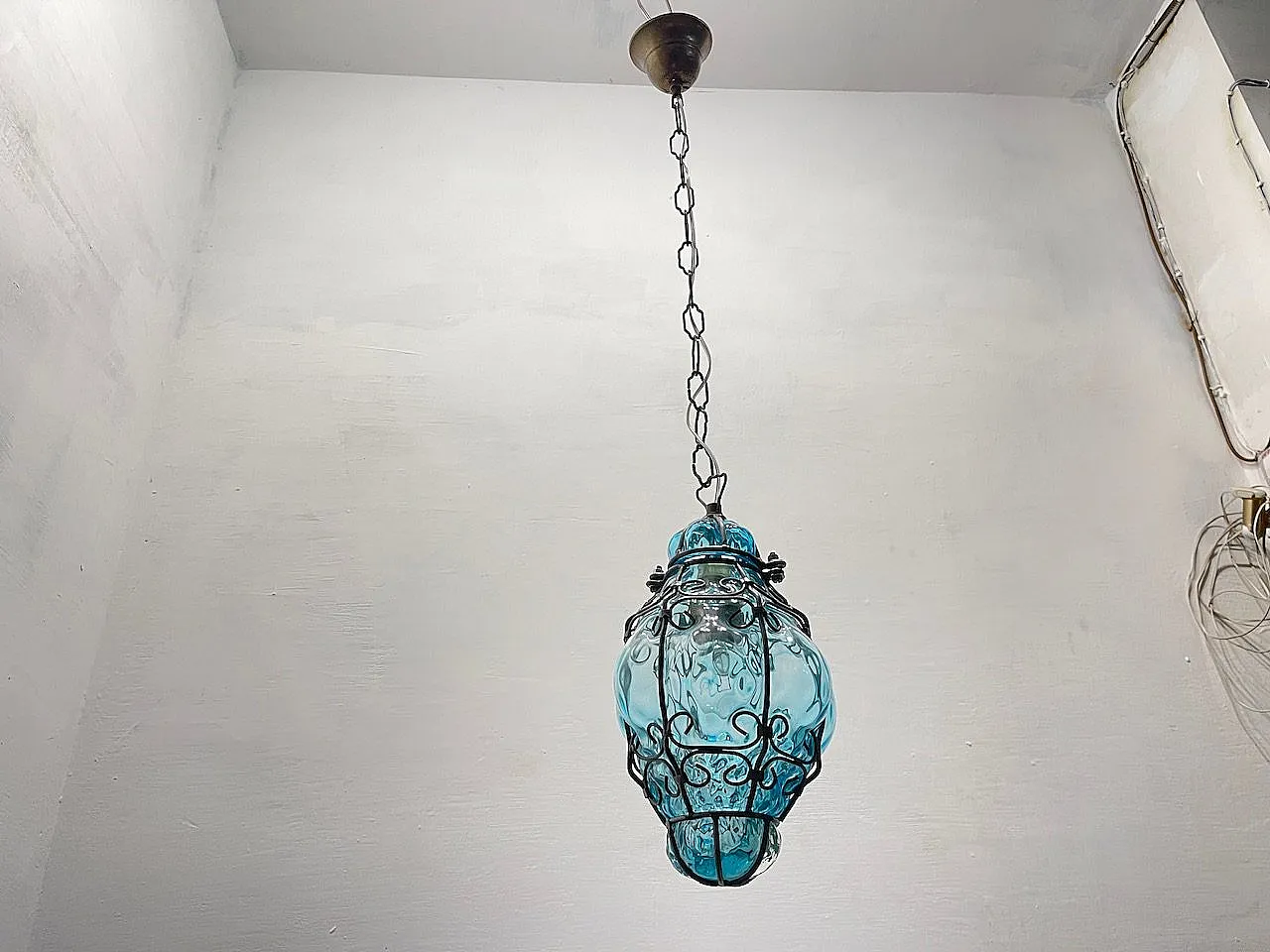 Pair of blue Murano glass light pendants, 70s 3