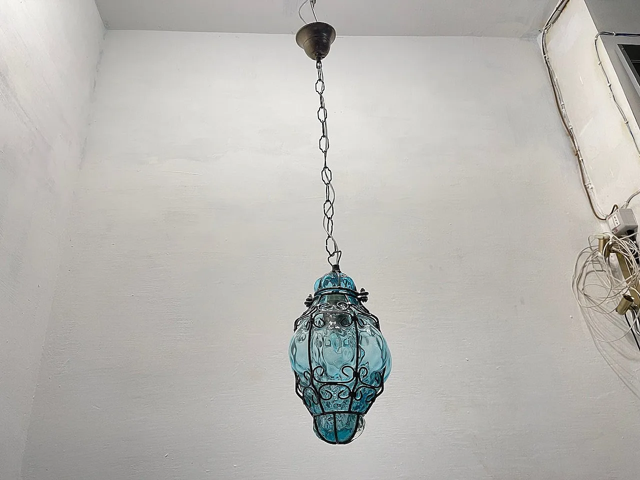 Pair of blue Murano glass light pendants, 70s 5