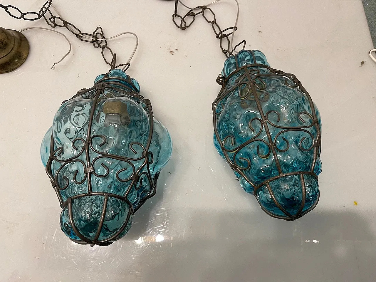 Pair of blue Murano glass light pendants, 70s 6