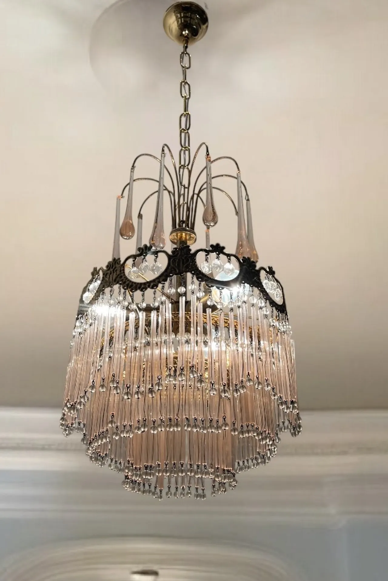 Pink Murano Glass Rod Chandelier 2