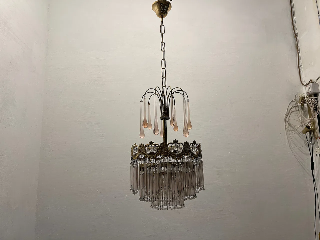 Pink Murano Glass Rod Chandelier 3