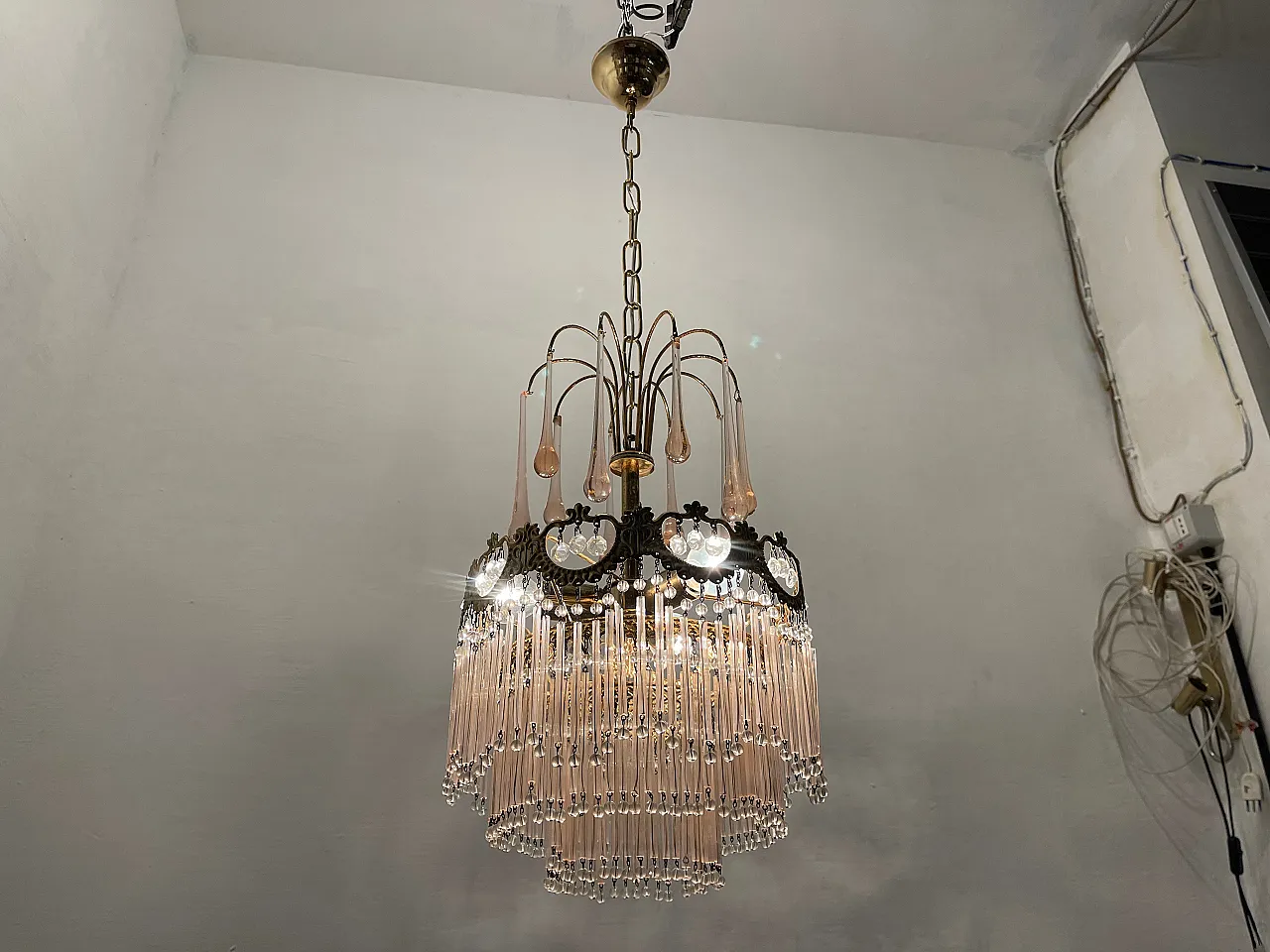 Pink Murano Glass Rod Chandelier 5