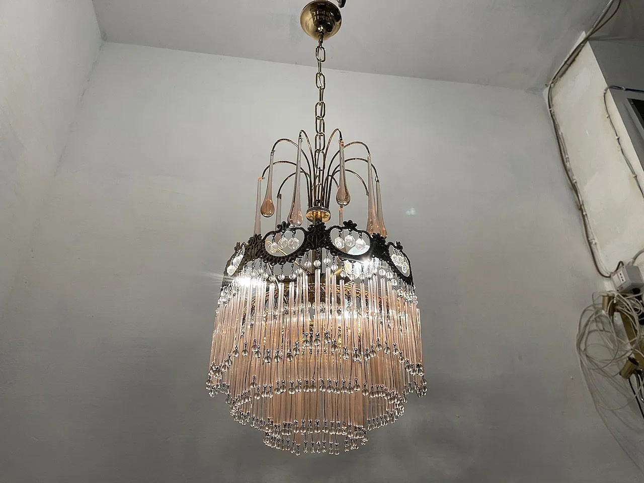 Pink Murano Glass Rod Chandelier 7