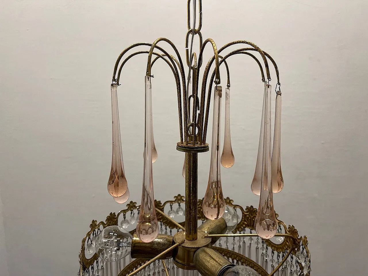 Pink Murano Glass Rod Chandelier 9