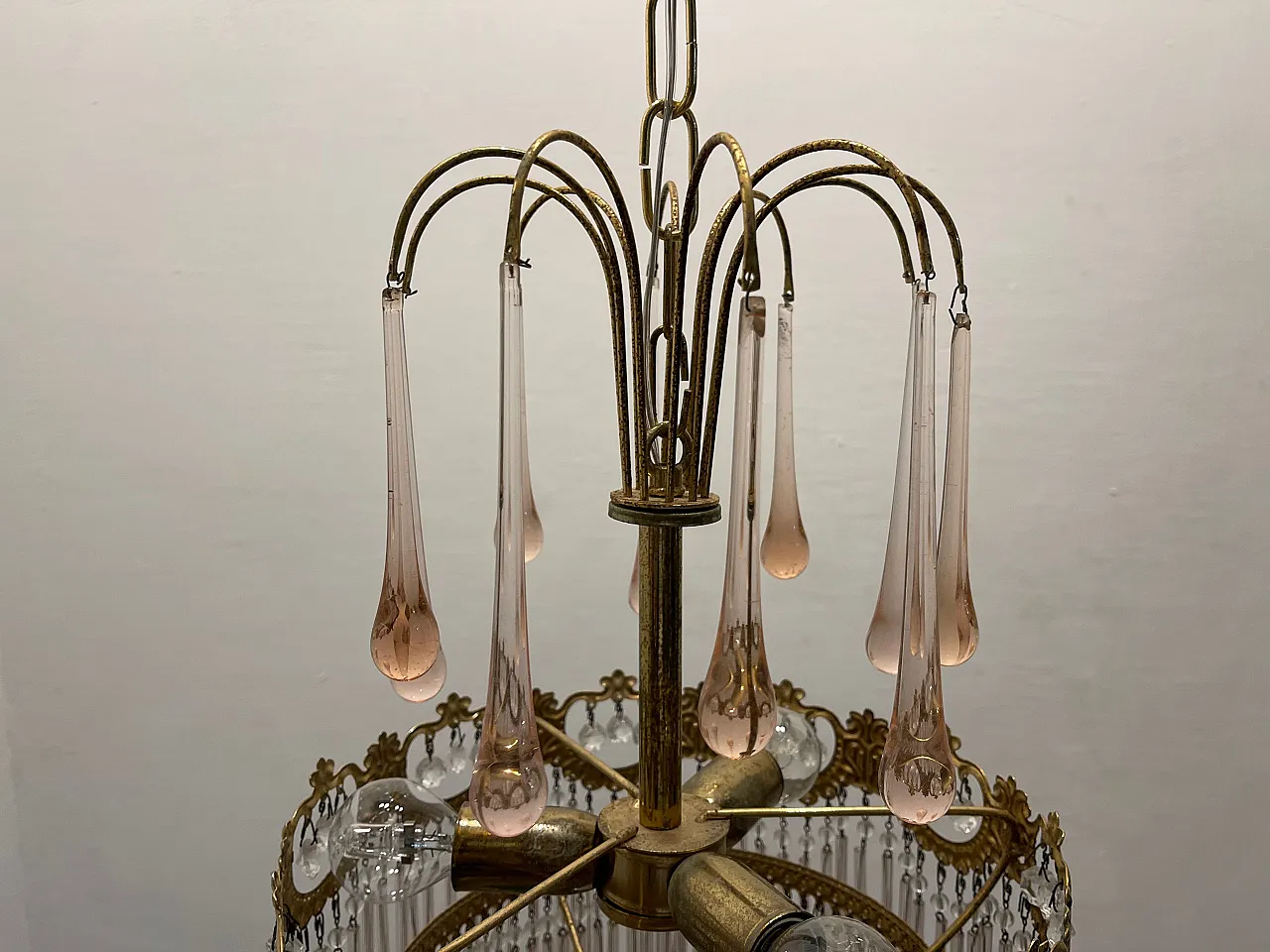 Pink Murano Glass Rod Chandelier 13