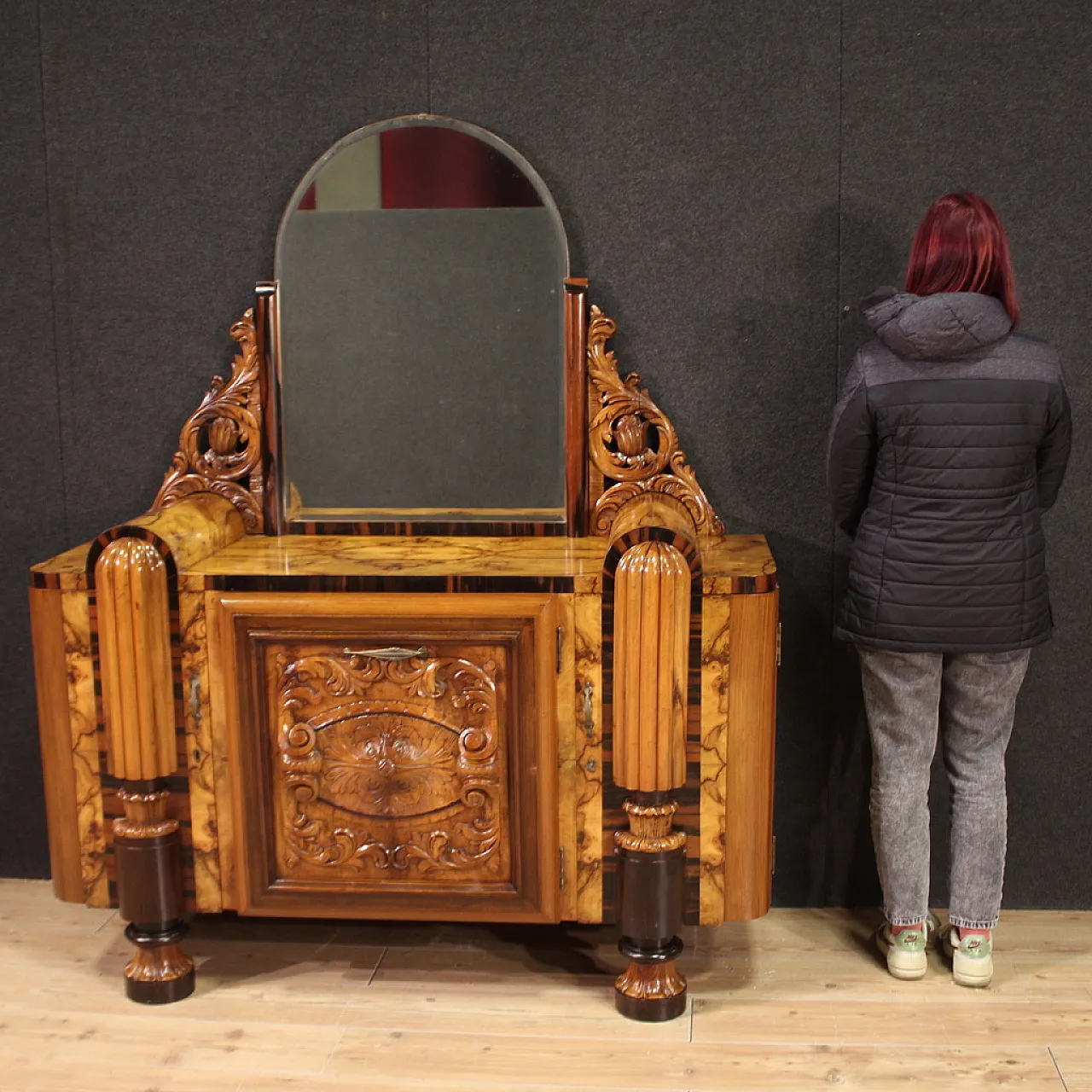 Scenic Deco sideboard vanity with mirror,  1930s 2