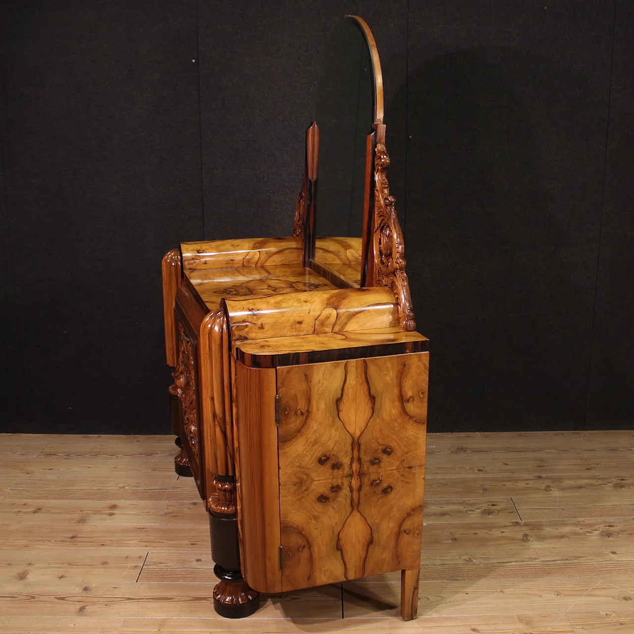 Scenic Deco sideboard vanity with mirror,  1930s 3