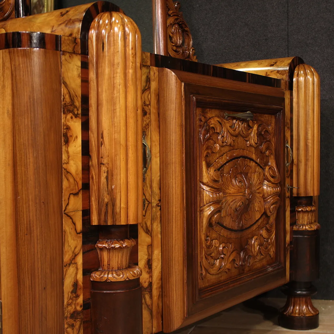 Scenic Deco sideboard vanity with mirror,  1930s 5