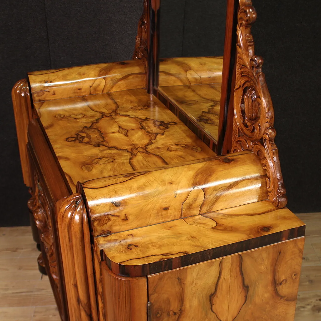 Scenic Deco sideboard vanity with mirror,  1930s 6