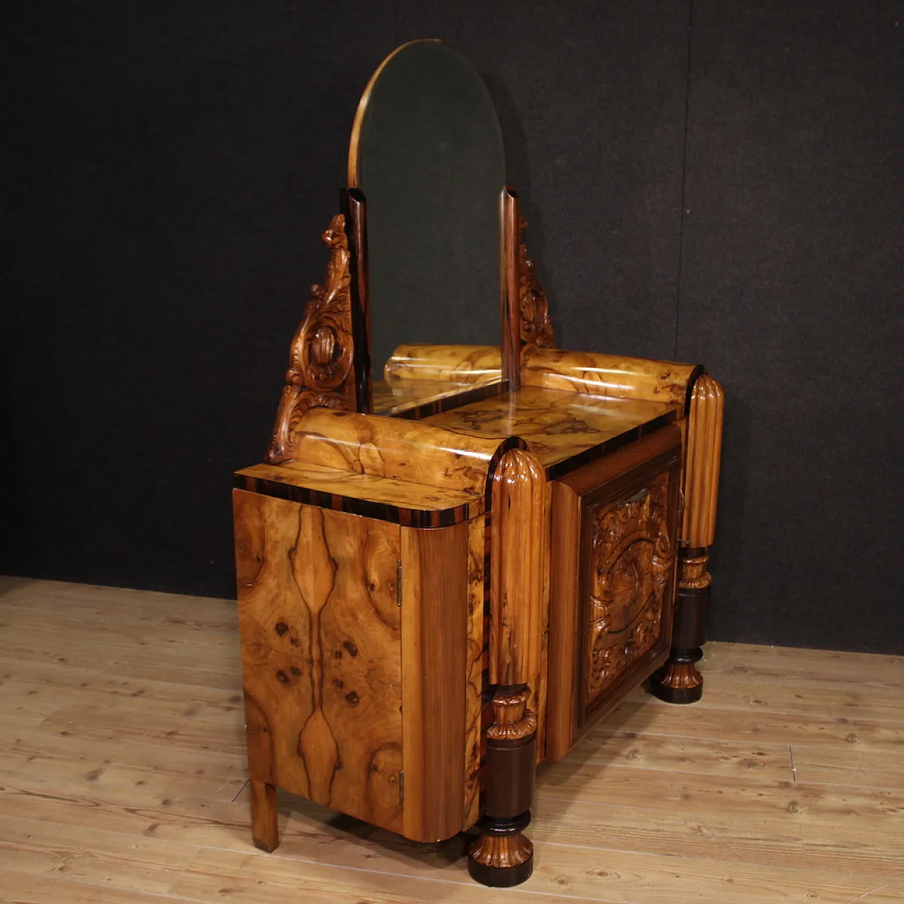 Scenic Deco sideboard vanity with mirror,  1930s 12