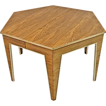 Extendable dining table in oak and brass, 1970s