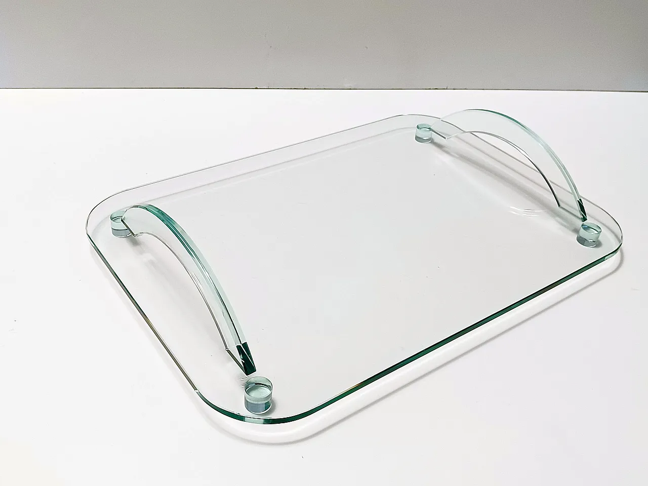 Transparent Glass Tray in the style of Fontana Arte, Italy 1980s 1