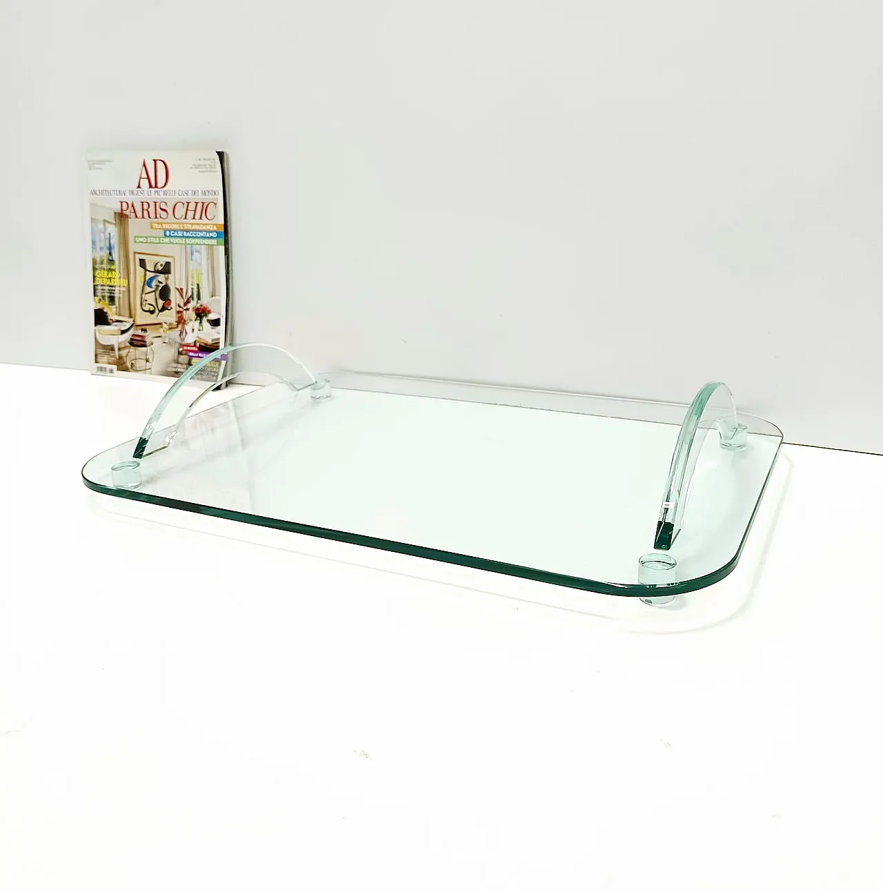 Transparent Glass Tray in the style of Fontana Arte, Italy 1980s 3