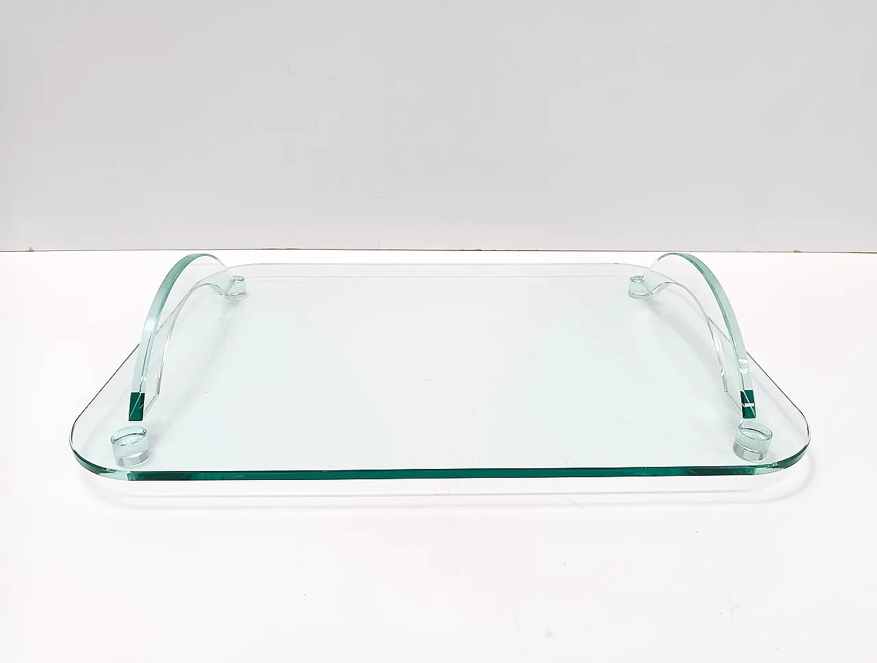 Transparent Glass Tray in the style of Fontana Arte, Italy 1980s 5