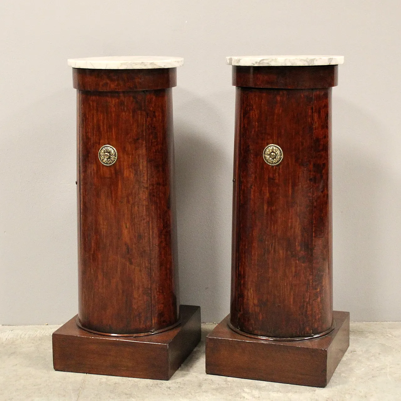 Pair Empire columns with storage in mahogany and marble, 19th century 3