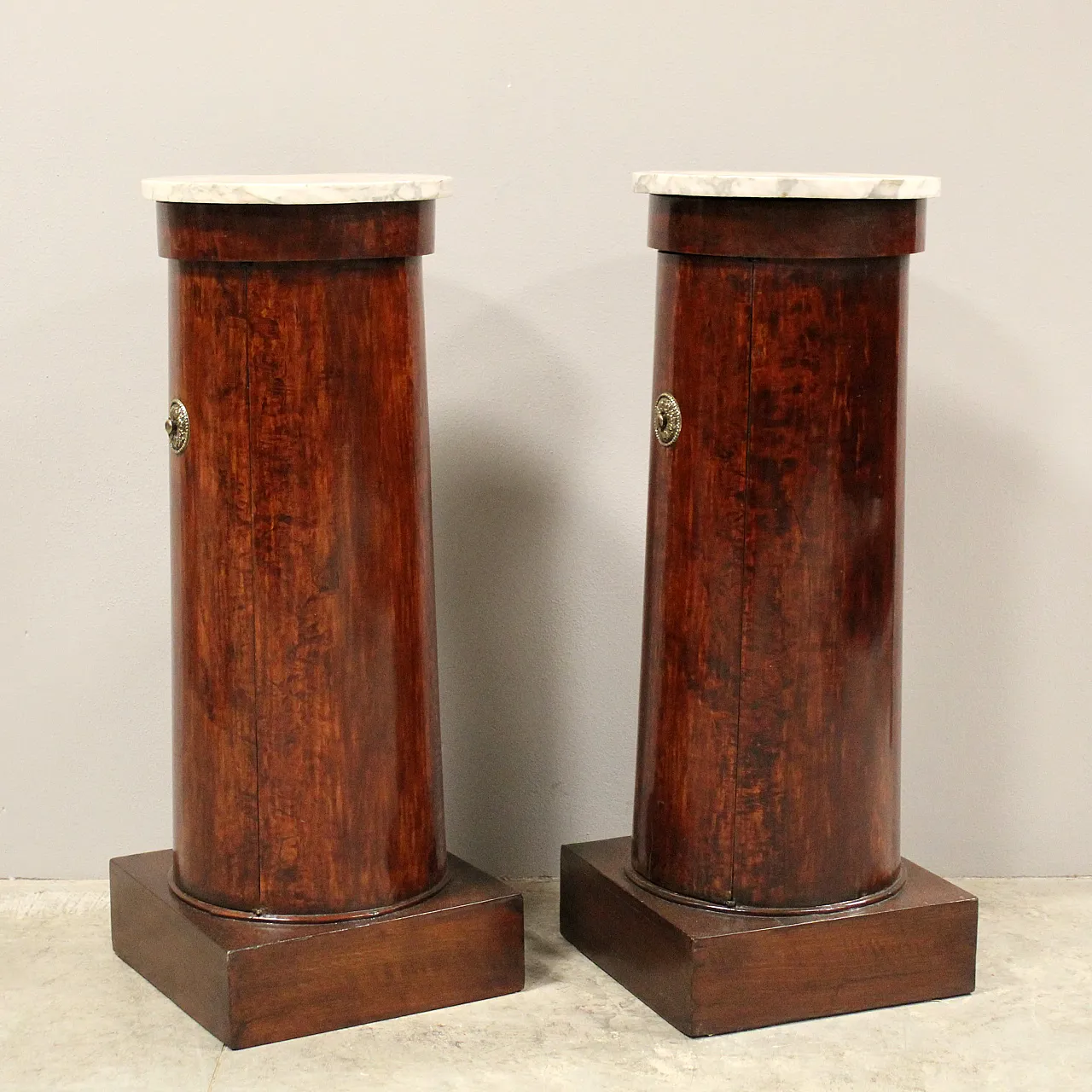 Pair Empire columns with storage in mahogany and marble, 19th century 4