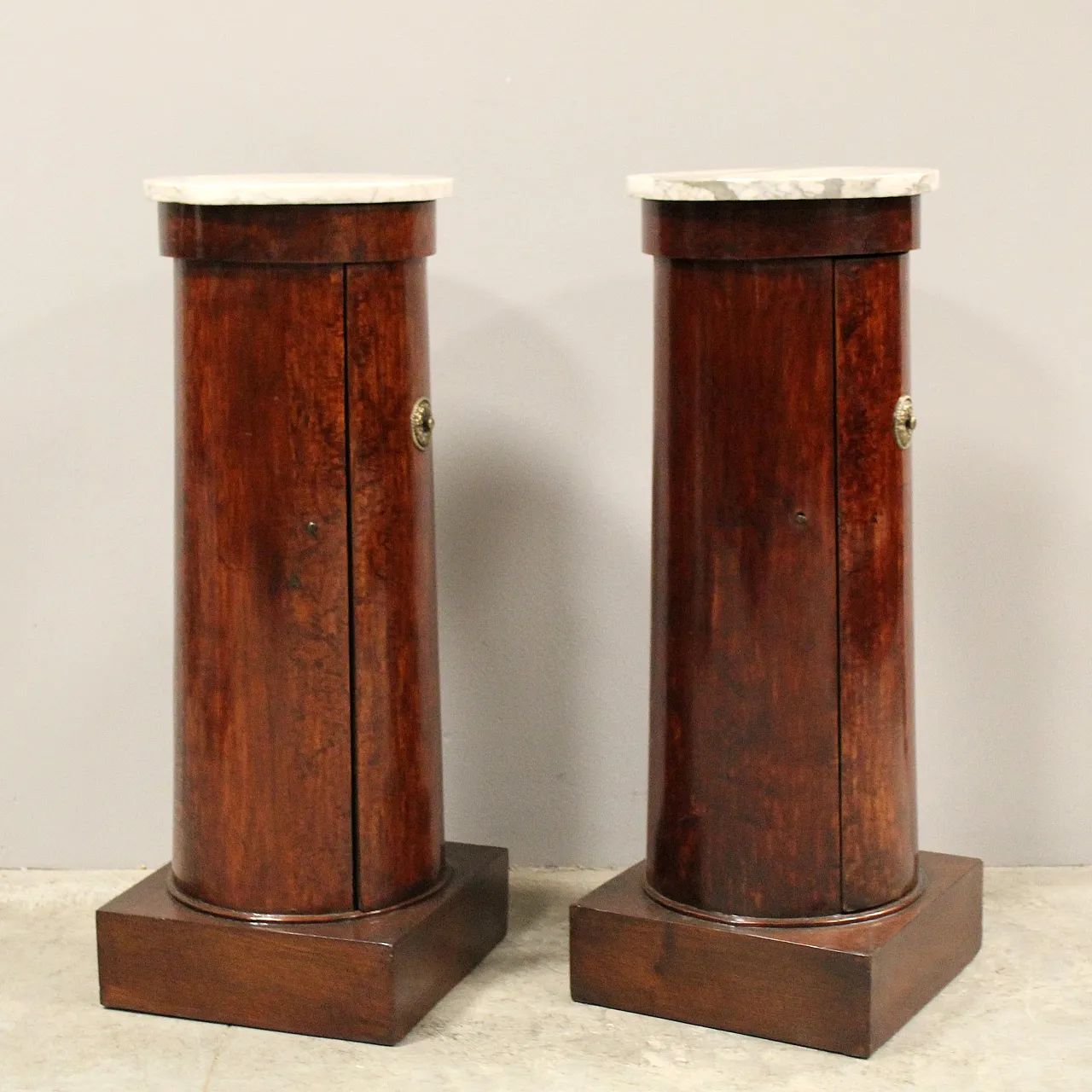 Pair Empire columns with storage in mahogany and marble, 19th century 5