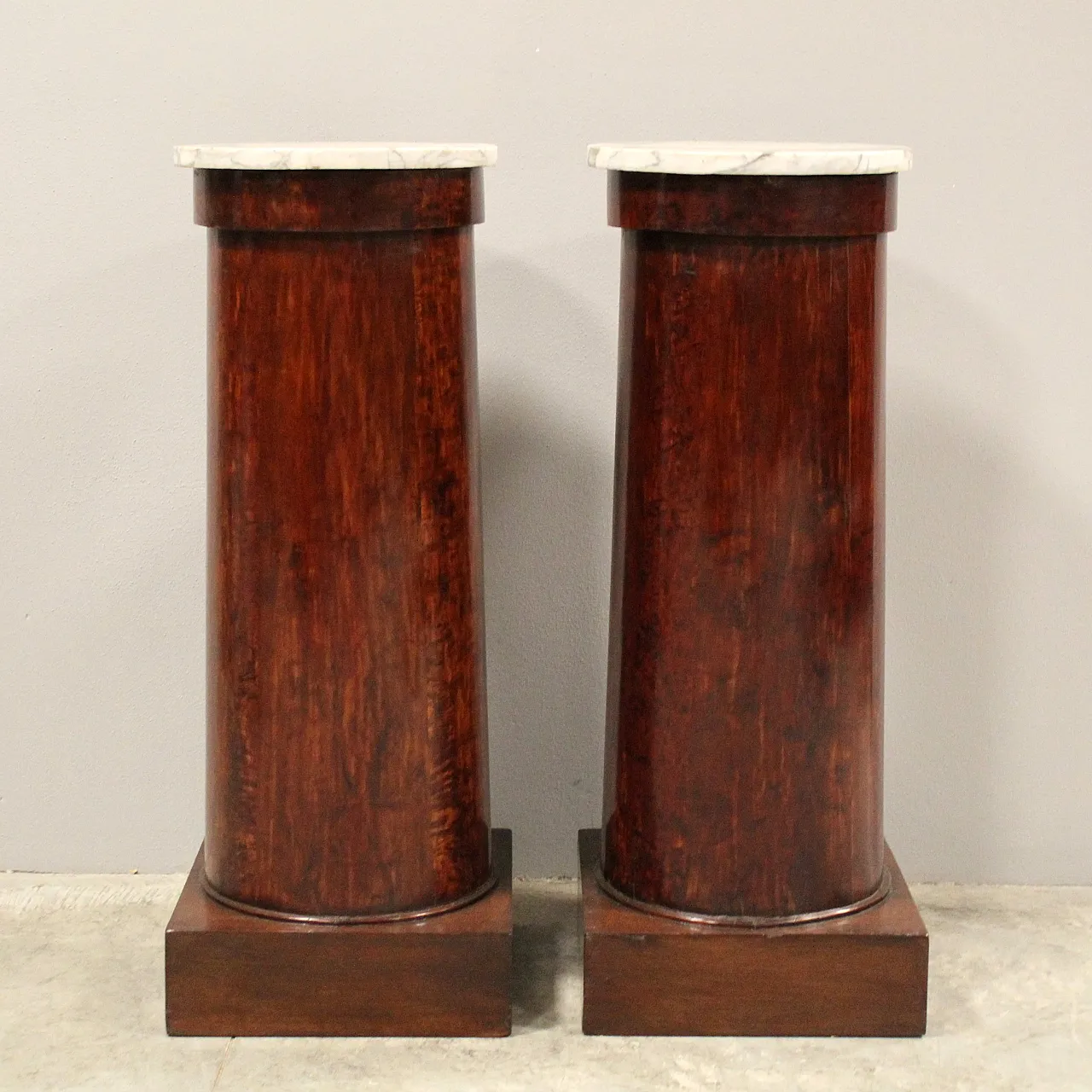 Pair Empire columns with storage in mahogany and marble, 19th century 6