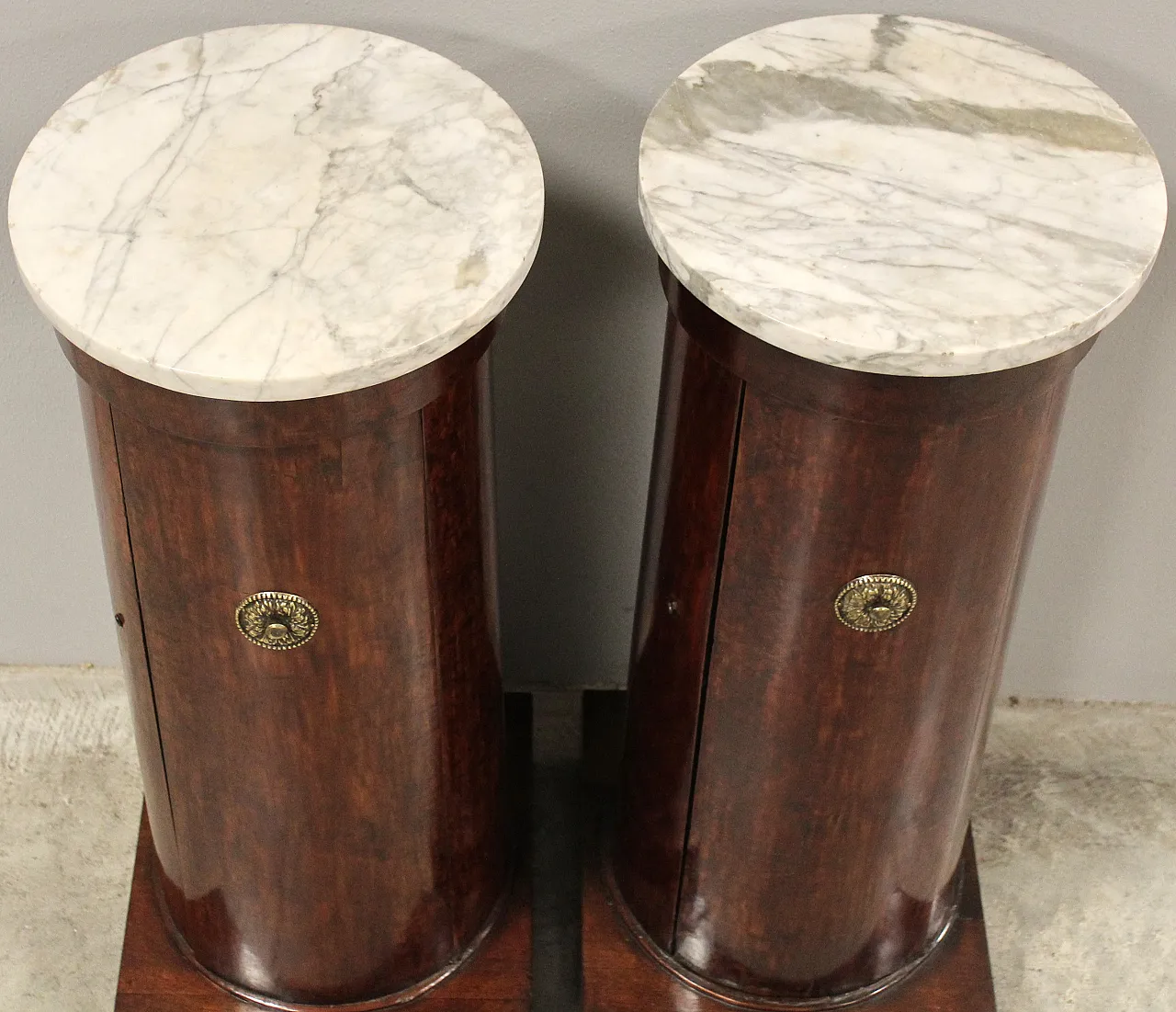 Pair Empire columns with storage in mahogany and marble, 19th century 7