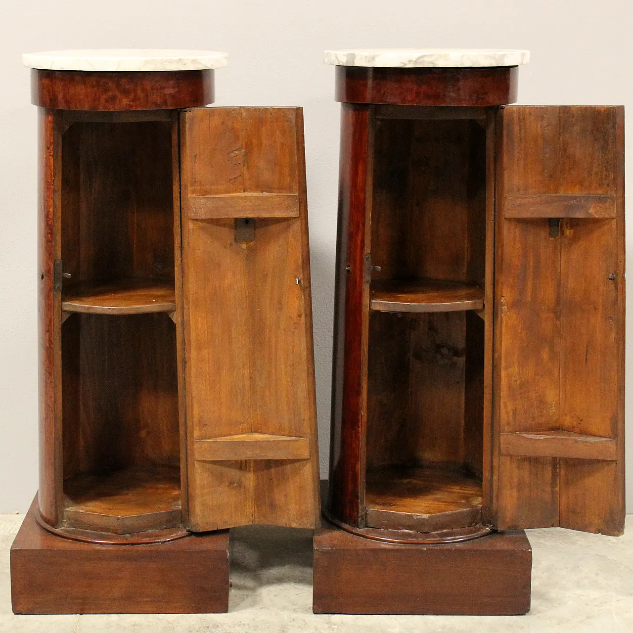 Pair Empire columns with storage in mahogany and marble, 19th century 8