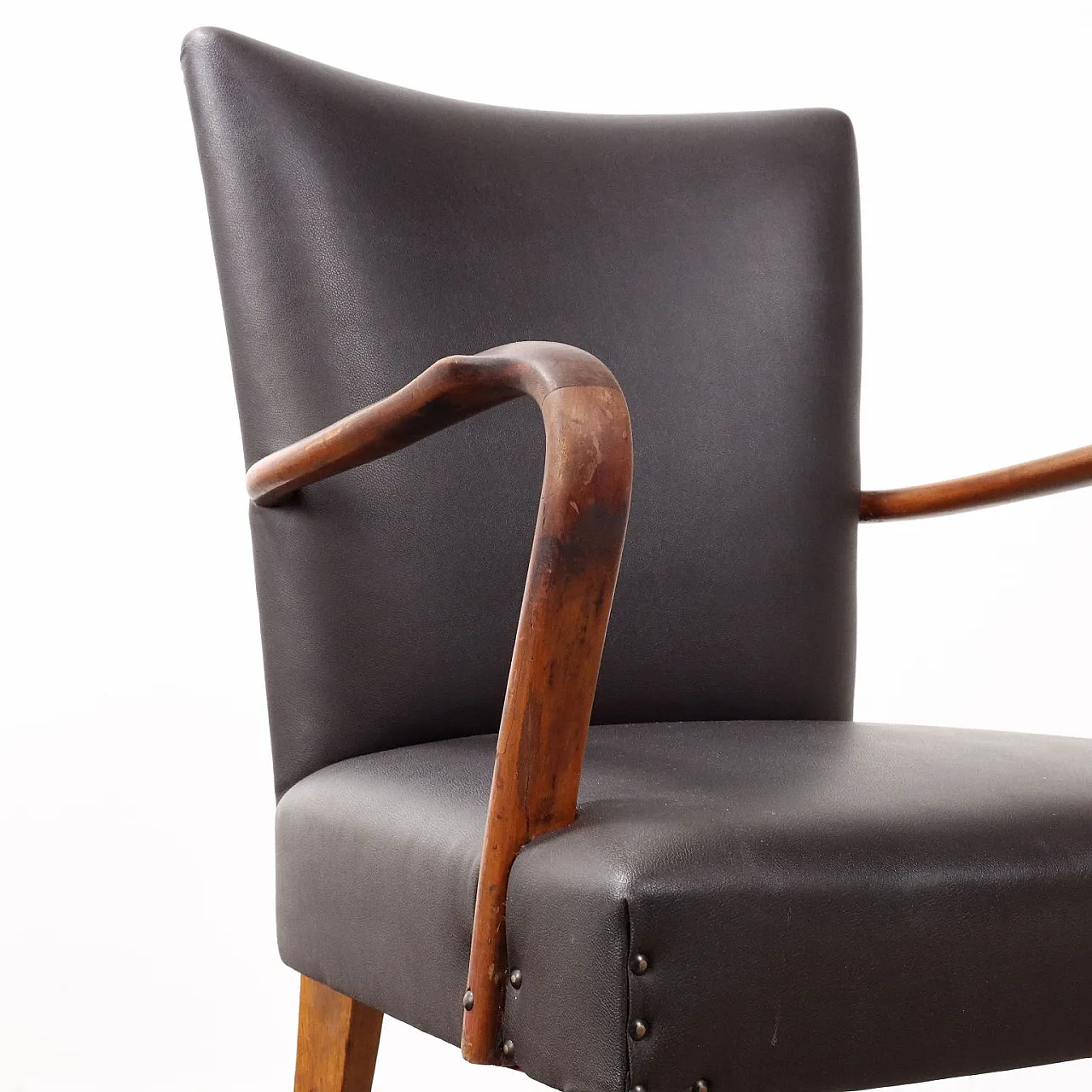 Beech and imitation leather chair, mid-20th century 4